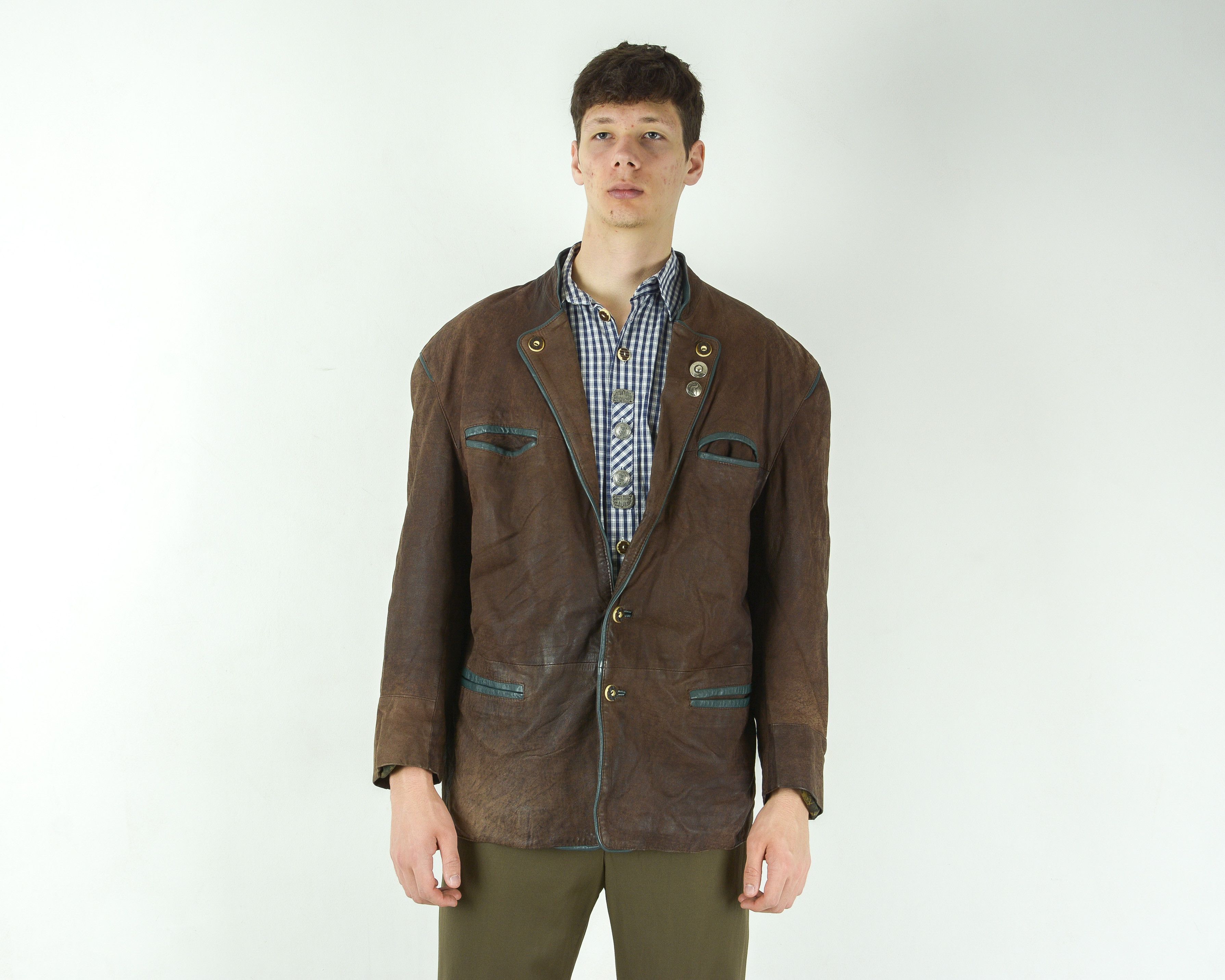 Leather Trachten Men Real Leather Blazer Jacket Sport Coat Jager Size 44R - 1 Thumbnail