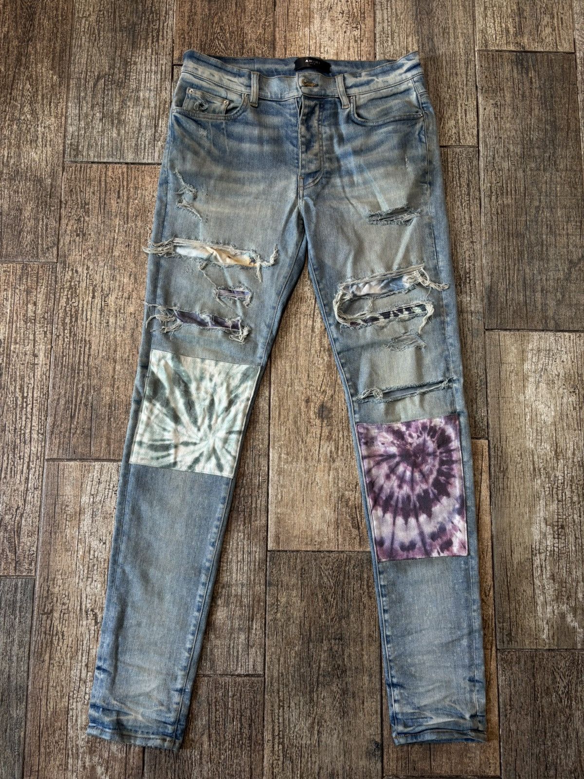 Amiri Lightwash Pajama Patch Distressed Jeans Size US 32 / EU 48 - 1 Thumbnail