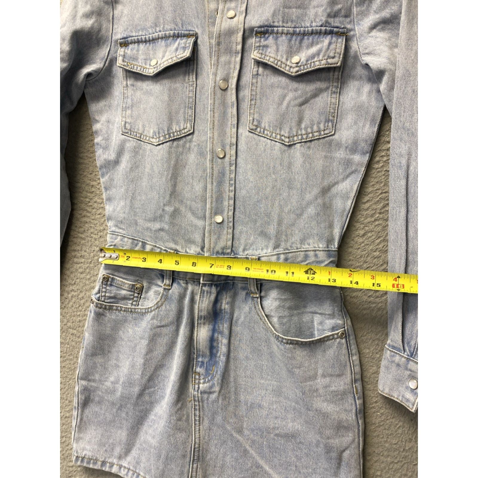 Vintage VINTAGE Grey Lab Mini Dress XS Blue Cotton Knit Long Sleeve Tie-Waist Snap Button Classic Womens Size XS / US 0-2 / IT 36-38 - 7 Thumbnail