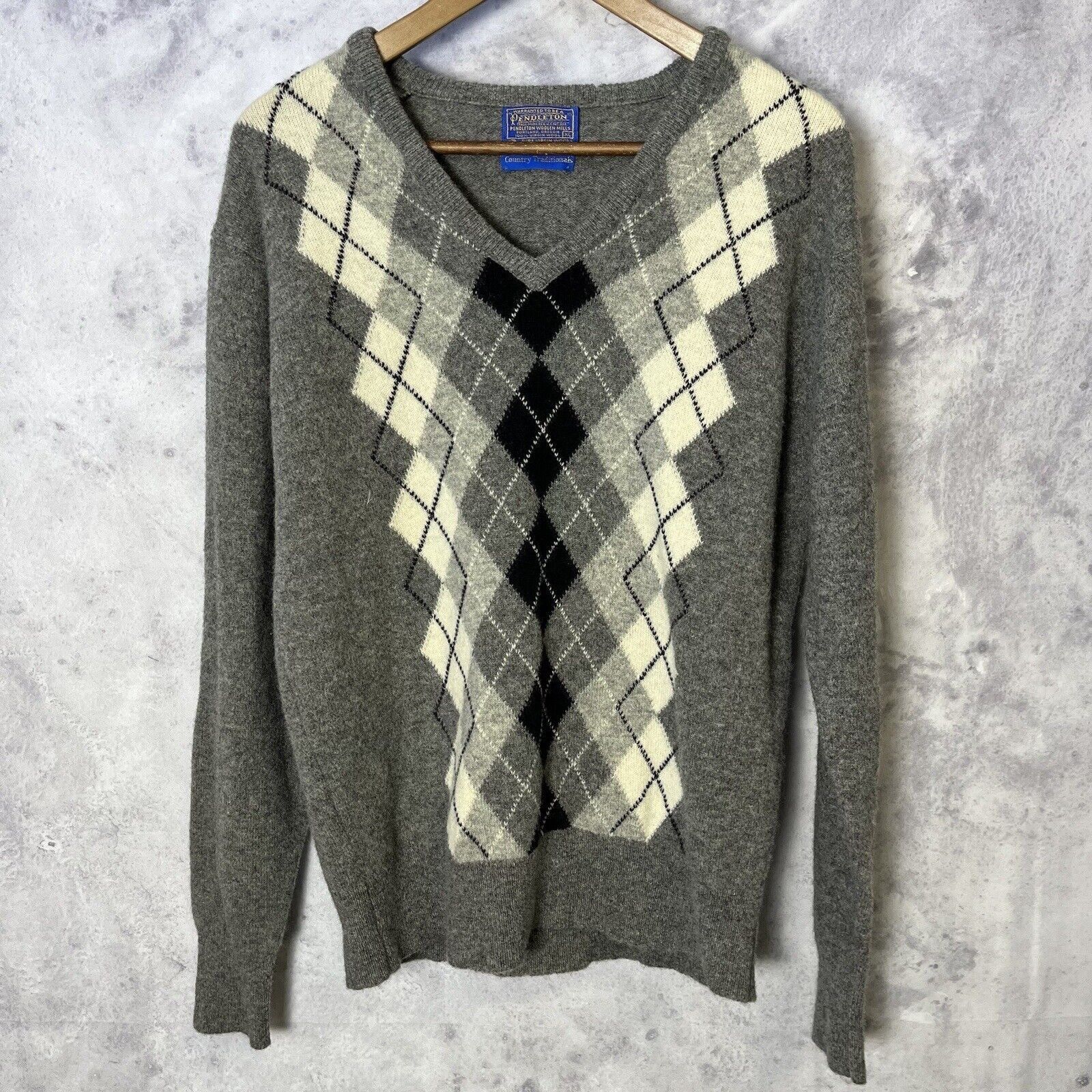 Pendleton Vintage Pendleton Wool Sweater Adult XL Argyle Pattern Gray Size US XL / EU 56 / 4 - 1 Thumbnail