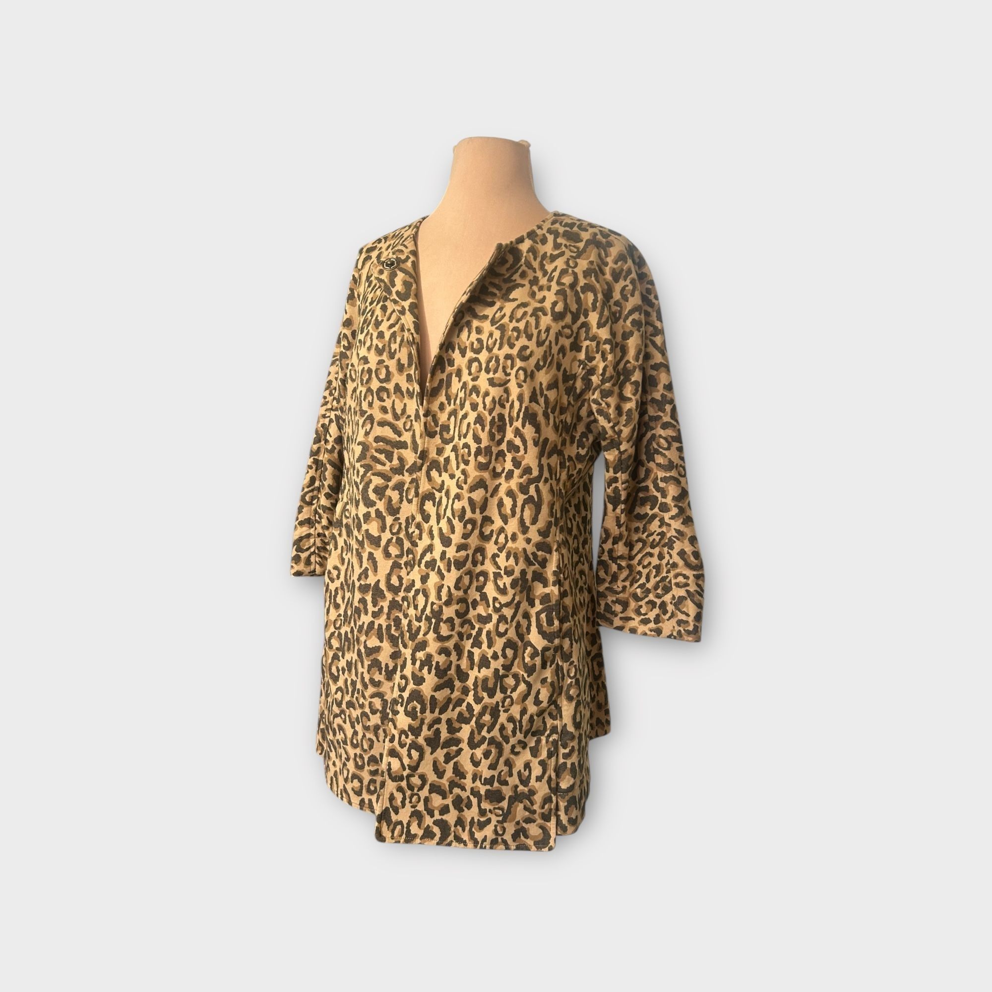 Anthropologie Leopard Coat Jacket Small Midi Twill 3/4 Sleeves Simple Coll Size S / US 4 / IT 40 - 10 Thumbnail