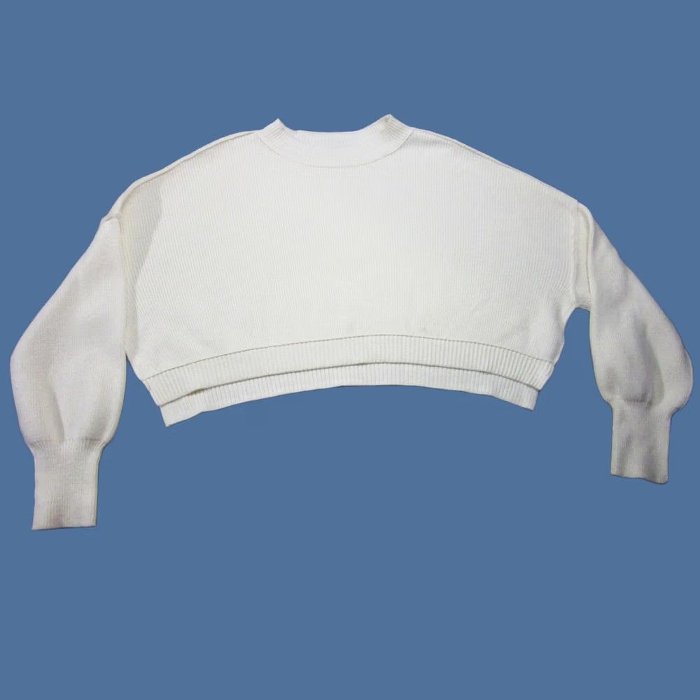 Free People Free People Sweater Womens Large White Oversize Cropped Balloon Sleeve Pullover Size L / US 10 / IT 46 - 1 Thumbnail