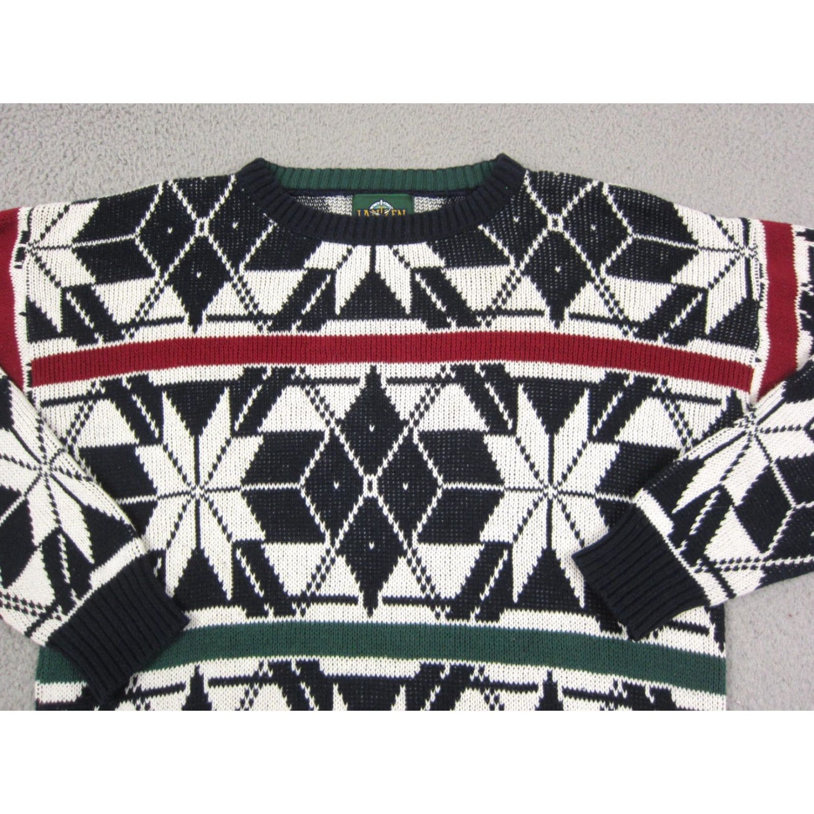 Jantzen Vintage Jantzen Sweater Mens M Blue Cotton Knit Pullover Crew Neck Diamond Geometric 80s United States Size US M / EU 48-50 / 2 - 2 Thumbnail