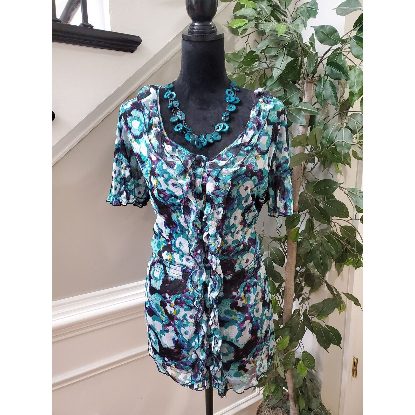 Other Notations Polyester Scoop Neck Short Sleeve Top Blouse 2X Size XXL / US 16-18 / IT 52-54 - 15 Thumbnail