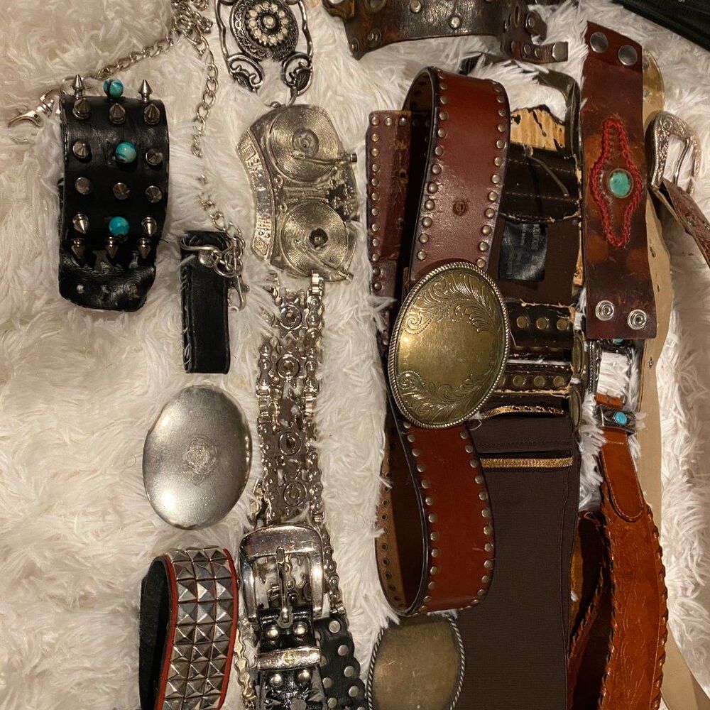 Other Vintage Lot of Leather Belts Accesories & Belt Buckles Cuff Size ONE SIZE - 6 Thumbnail