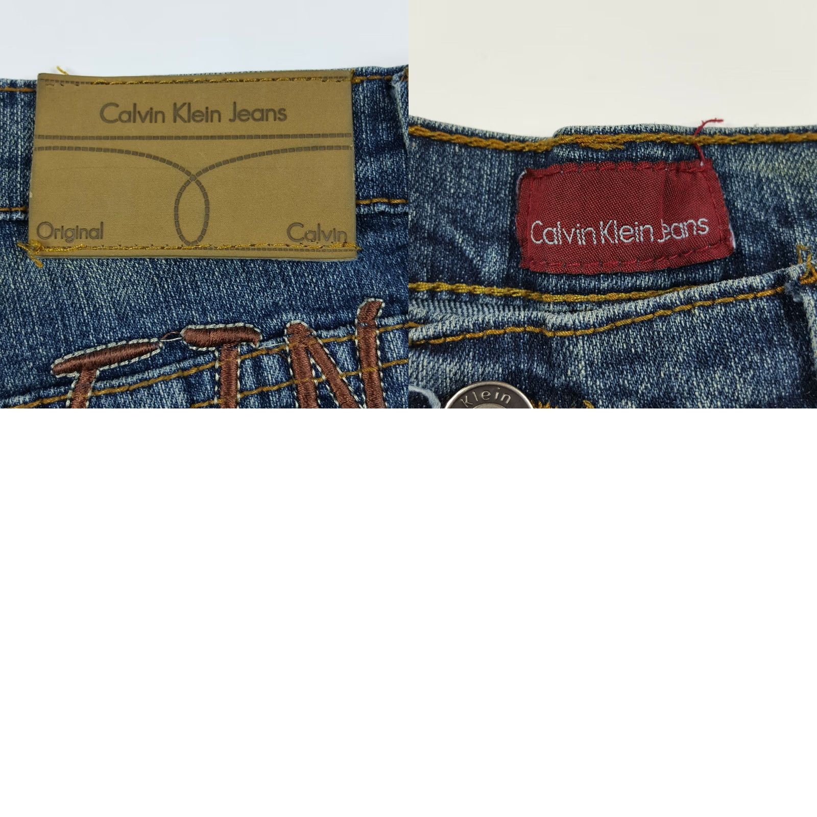 Calvin Klein VINTAGE Calvin Klein Women's Denim Jeans Spell Out Embroidered Straight Leg Dark Wash Size 32 30in Inseam 90s Retro Short text not needed Size 24" / US 00 / IT 34 - 8 Thumbnail