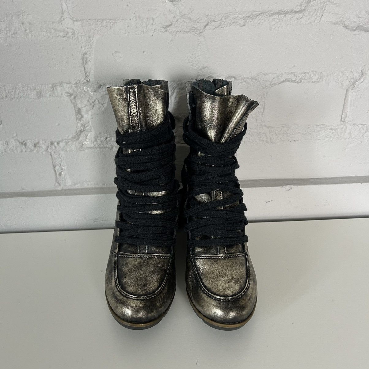 Other Insane wedge metallic lace-up leather boots Size US 10 / IT 40 - 5 Thumbnail