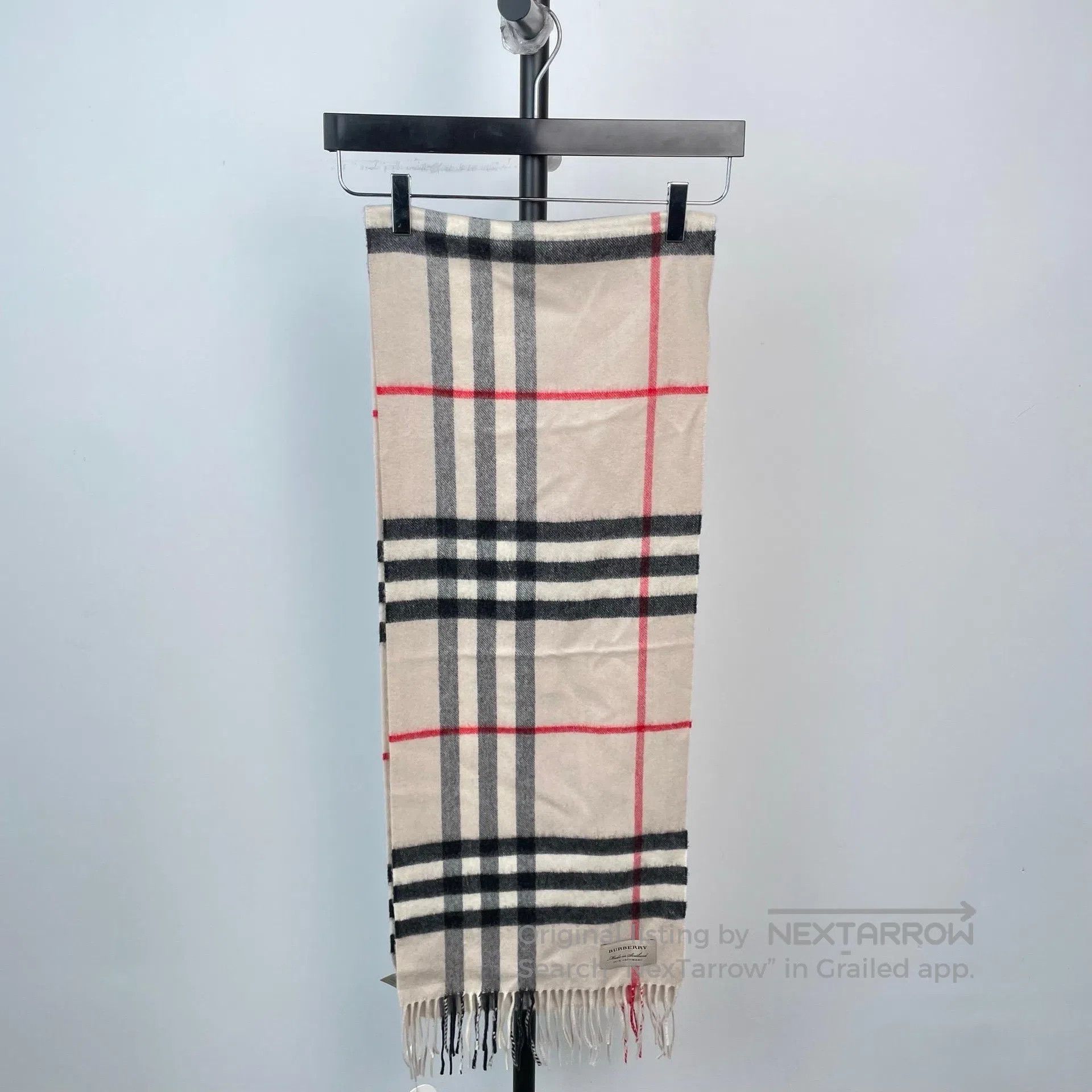 Burberry Burberry Beige Plaid Cashmere Fringe Scarf| Size ONE SIZE - 3 Thumbnail