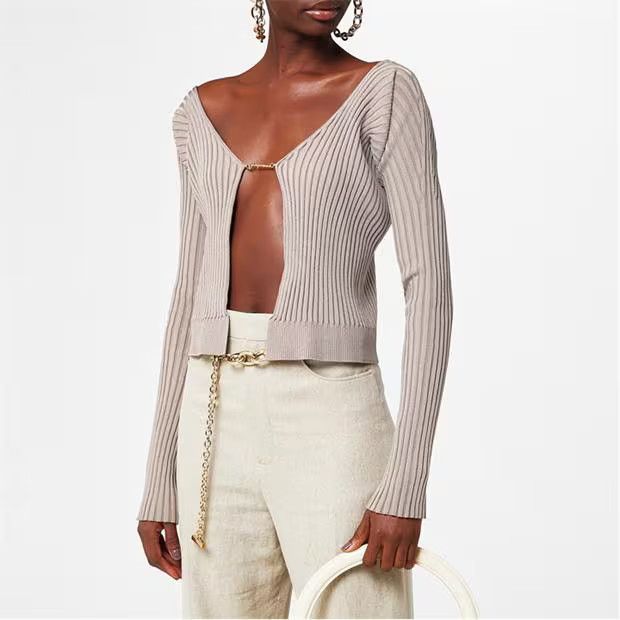 Jacquemus o1g2r1mq1024 Cardigan Top in Dark Beige Size M / US 6-8 / IT 42-44 - 4 Thumbnail