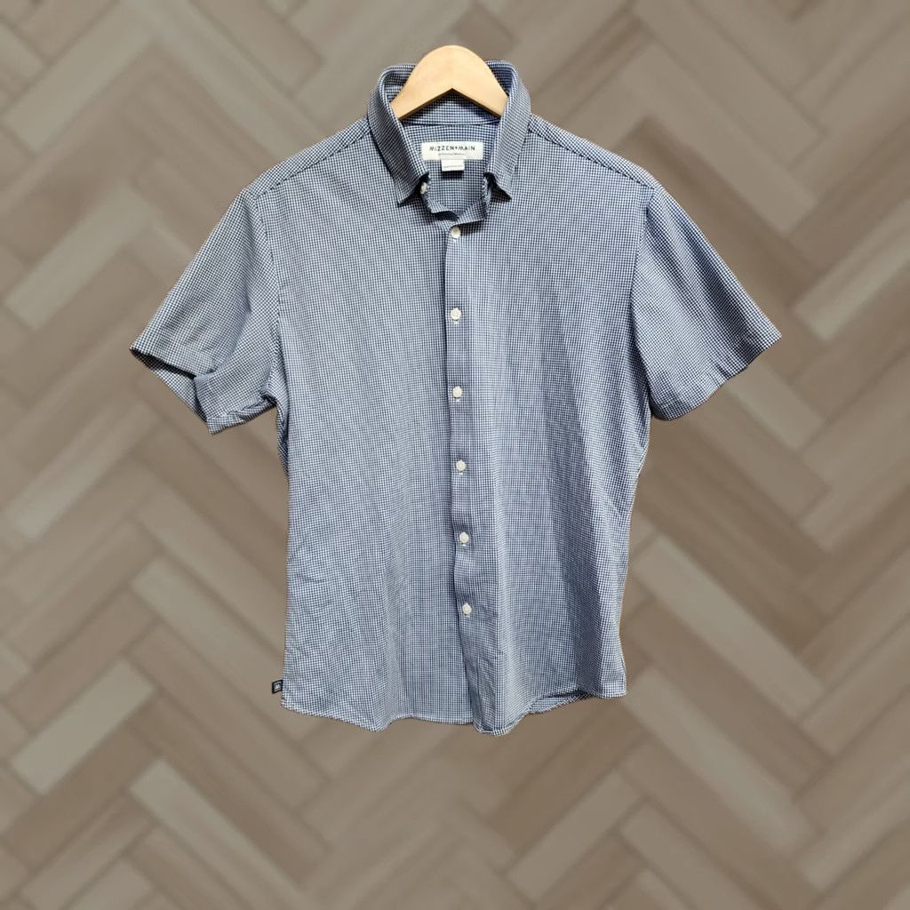 Mizzen+Main Mizzen+Main Blue Short Sleeve Button Up Shirt Sz Small Polyester Spandex Mens Size US 29 - 1 Thumbnail