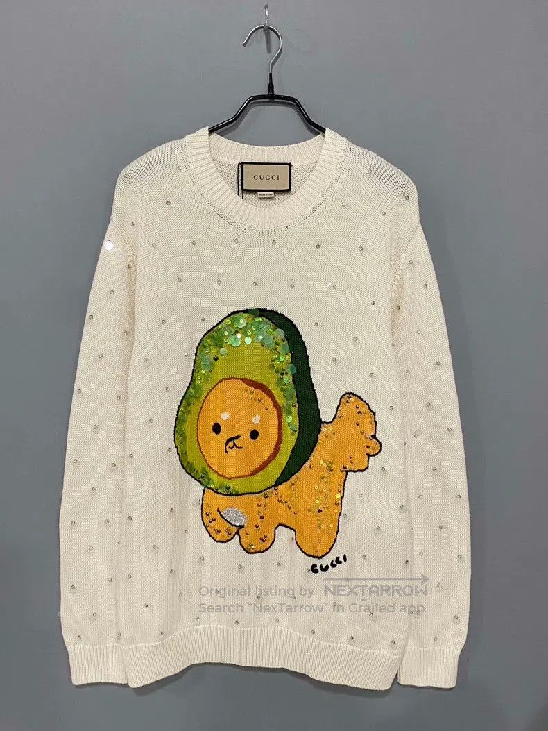 Gucci Avocado dog sequin knitted sweatshirt