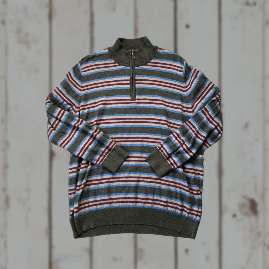 Vintage VINTAGE? No. (excluded) LL Bean Sweater Mens XL Olive Green Stripe Quarter Zip Pullover Cotton Cashmere Shirt? Size US XL / EU 56 / 4 - 1 Thumbnail