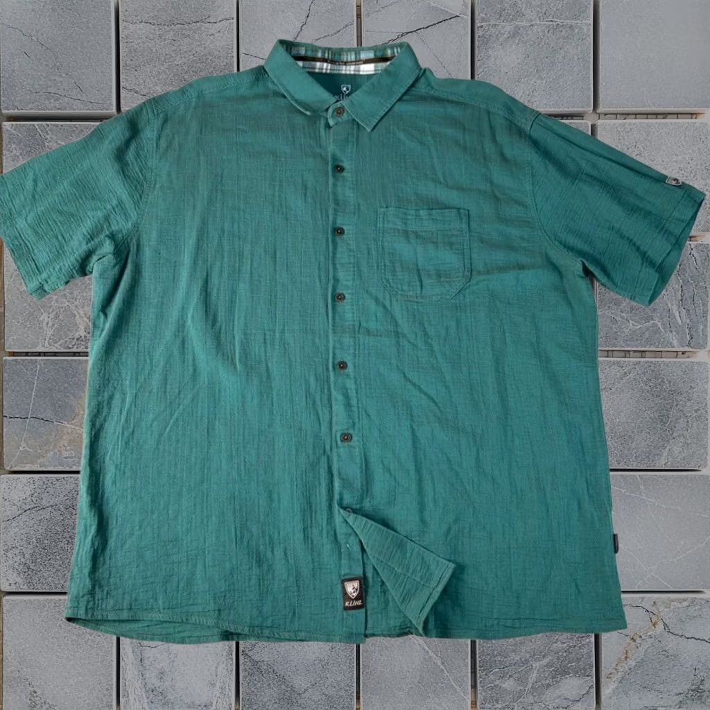 Kuhl Shirt 2XL Short Sleeve Plaid Seersucker Blue Mens in Green, Men's (Size Xxl)