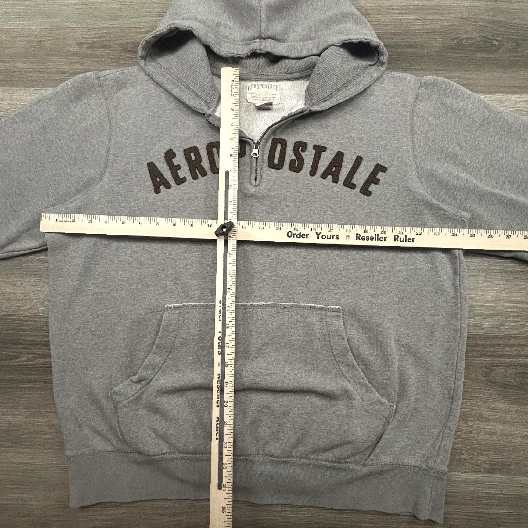Aeropostale VINTAGE Aeropostale Hoodie Mens Large Gray 1/4 Zip Pullover Kangaroo Logo Sweatshirt Size US L / EU 52-54 / 3 - 6 Thumbnail