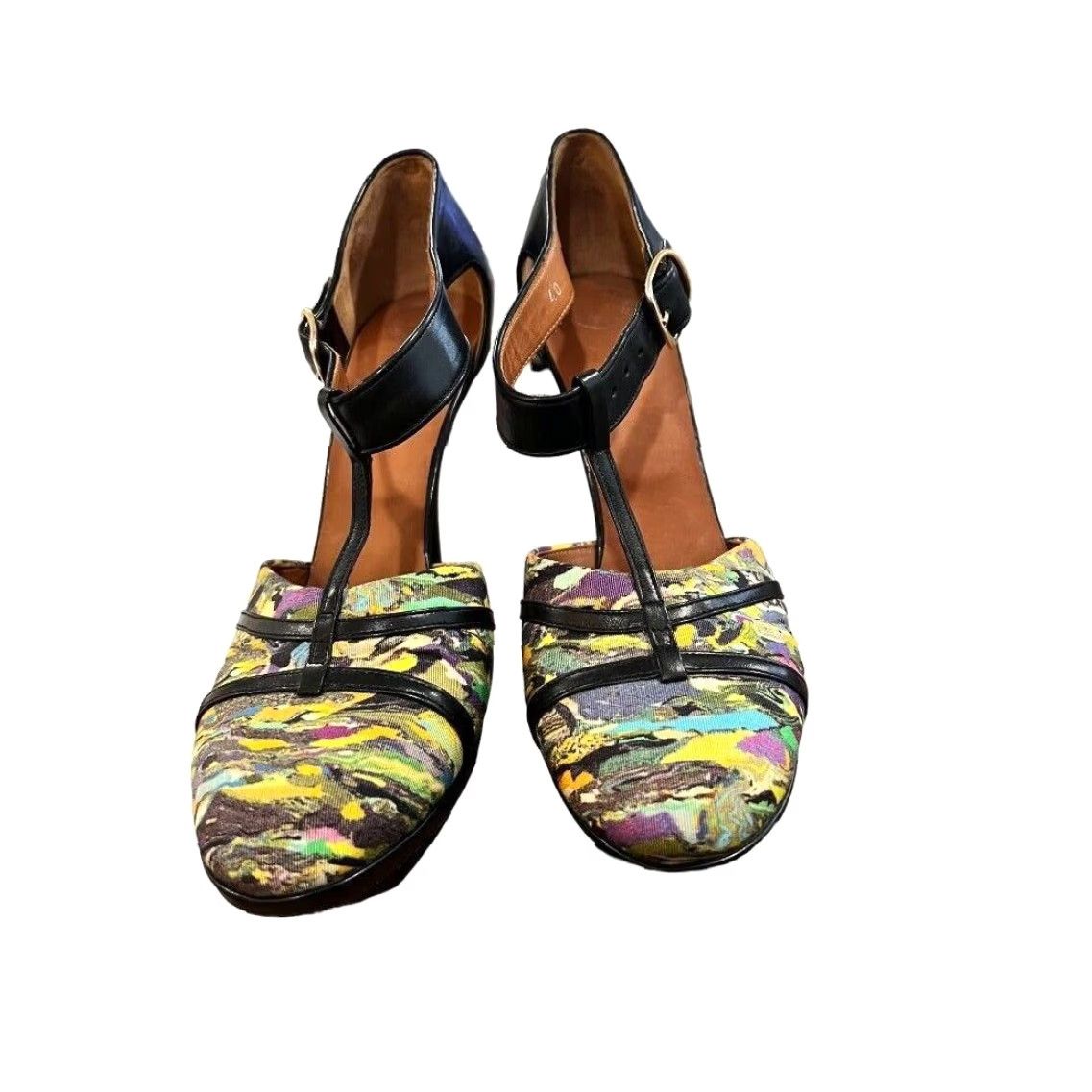 Dries Van Noten DRIES VAN NOTEN Pump Heel Women Multicolor T-Strap Leather Fabric 4.5" Stiletto Buckle Close Toe US 9 EUC GMO Size US 9 / IT 39 - 2 Thumbnail