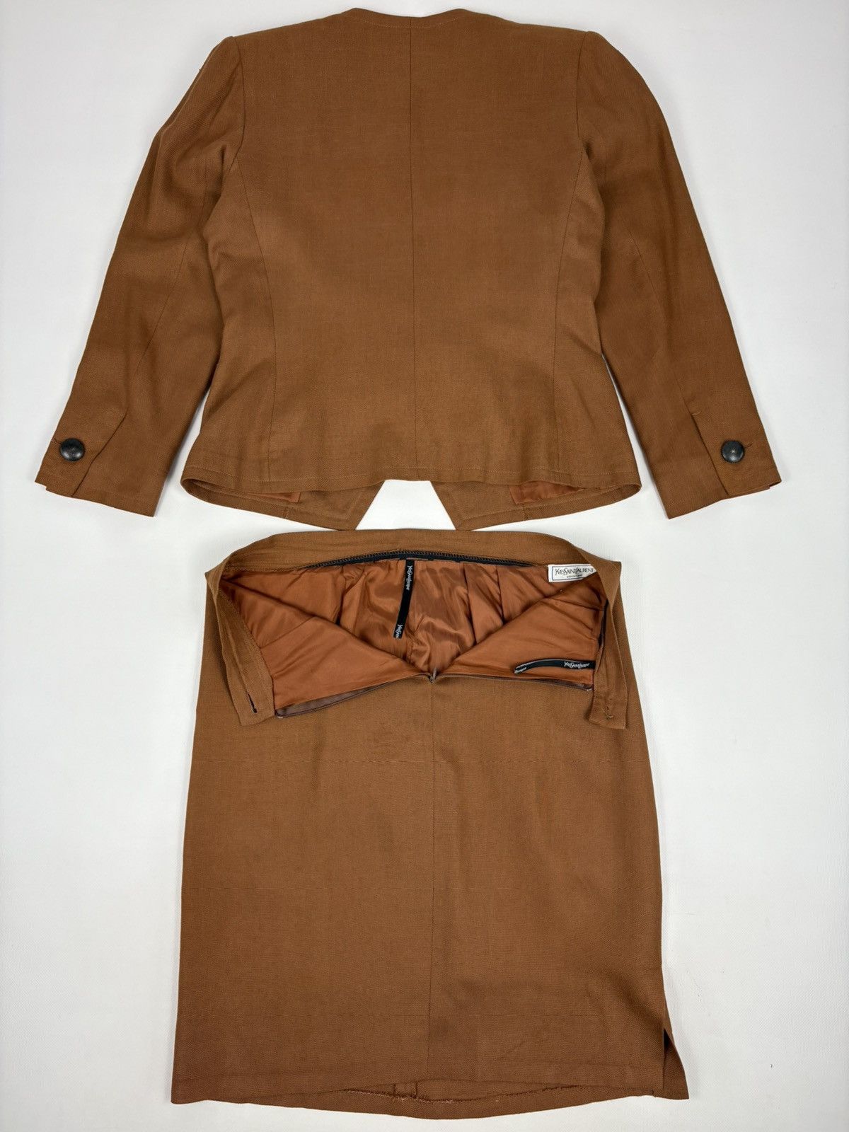 Yves Saint Laurent Rare 70's YSL Variation Rive Gauche Linen Elegant Set 2 Piece Skirt Suit Blazer Jacket Size M / US 6-8 / IT 42-44 - 9 Thumbnail