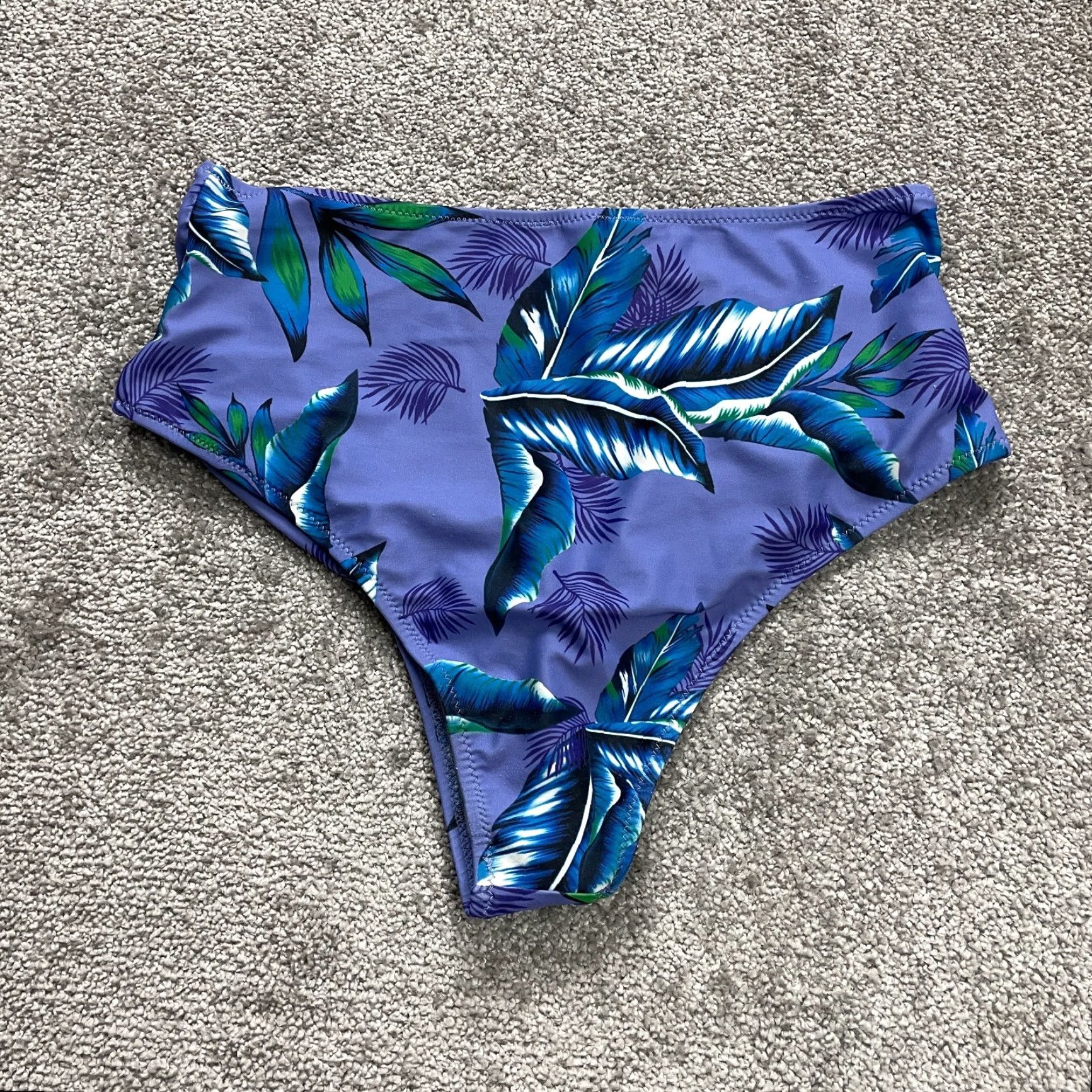 Shein Shein Bikini Bottom Womens Medium Blue Floral High Rise Stretch Tropical Beach Size 32" / US 10 / IT 46 - 2 Thumbnail