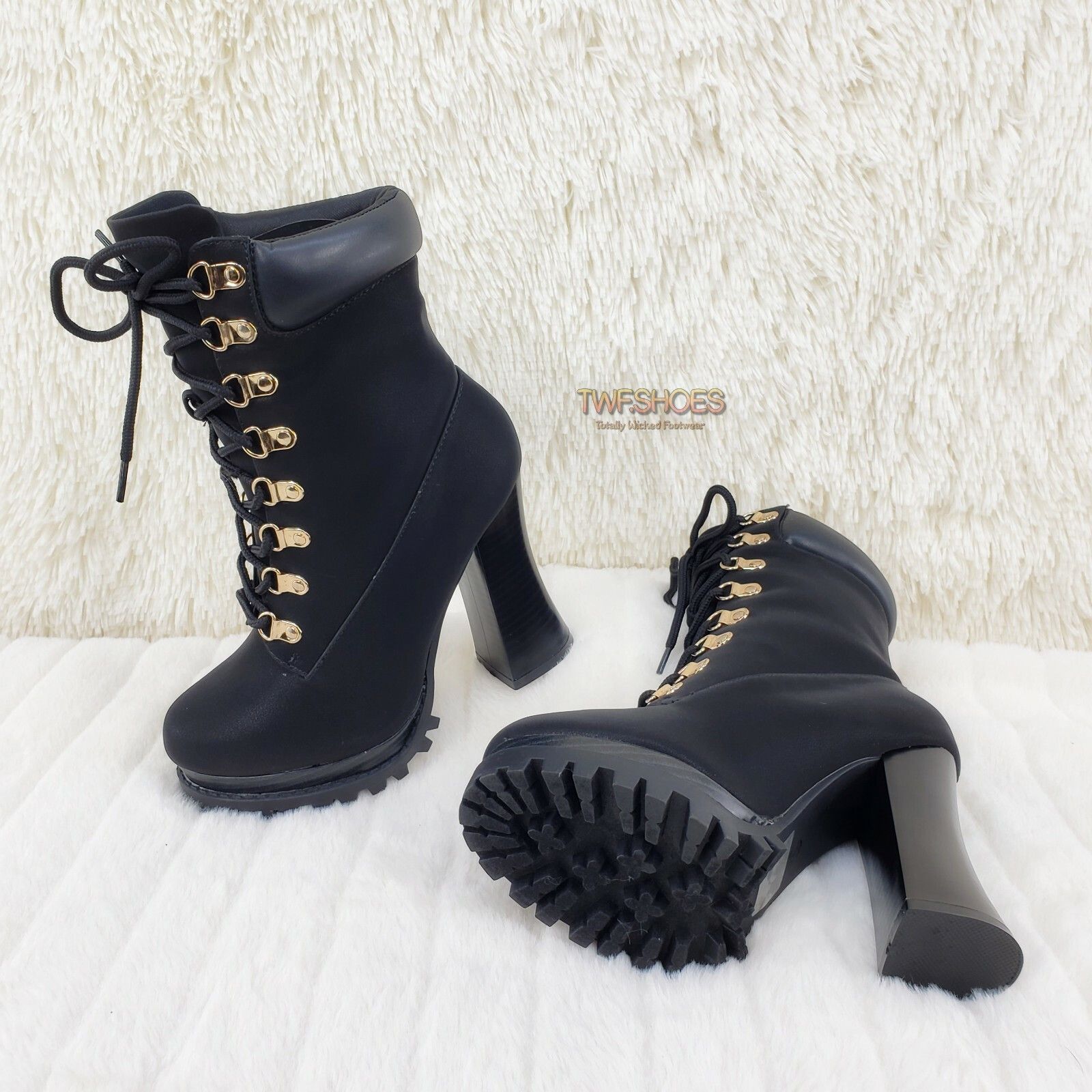 Other CR Nellie Lace Up Ankle Boots 4.5" Wood Grain Chunky Flared Size US 8.5 / IT 38.5 - 4 Thumbnail