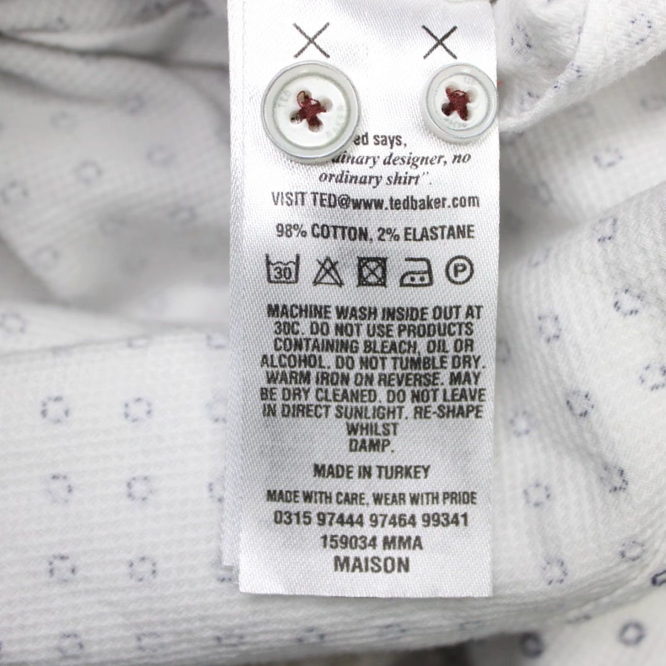 Ted Baker Ted Baker London Shirt Men L White Geometric Cotton Stretch L/S Button Up Boyfriend Regular Filtration: 90s London Size US L / EU 52-54 / 3 - 7 Thumbnail