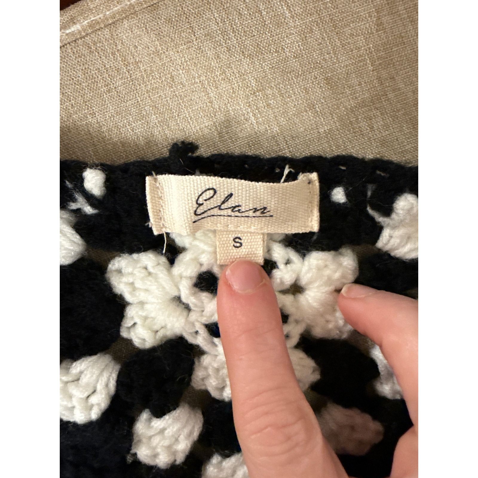 ELAN Elan Kylee Macrame Crochet Cropped Cardigan in Black/White,S Size S / US 4 / IT 40 - 9 Thumbnail