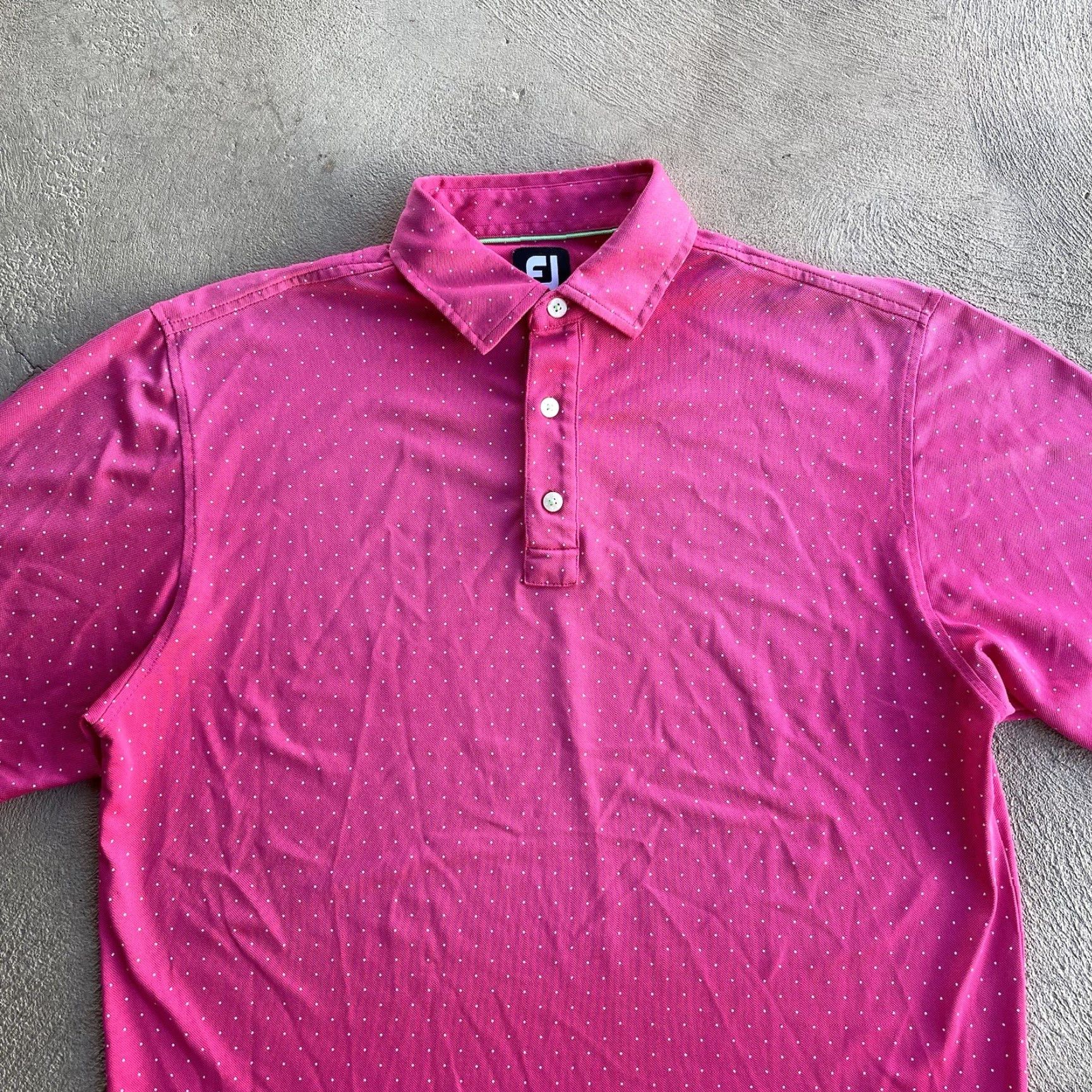 Footjoy Footjoy Polo Shirt Mens Medium Short Sleeve Polo Performance Golf Worn Pink Polka Dot Breathable Lightweight Polyester Spandex Polyester Blend Shirt Size US M / EU 48-50 / 2 - 2 Thumbnail