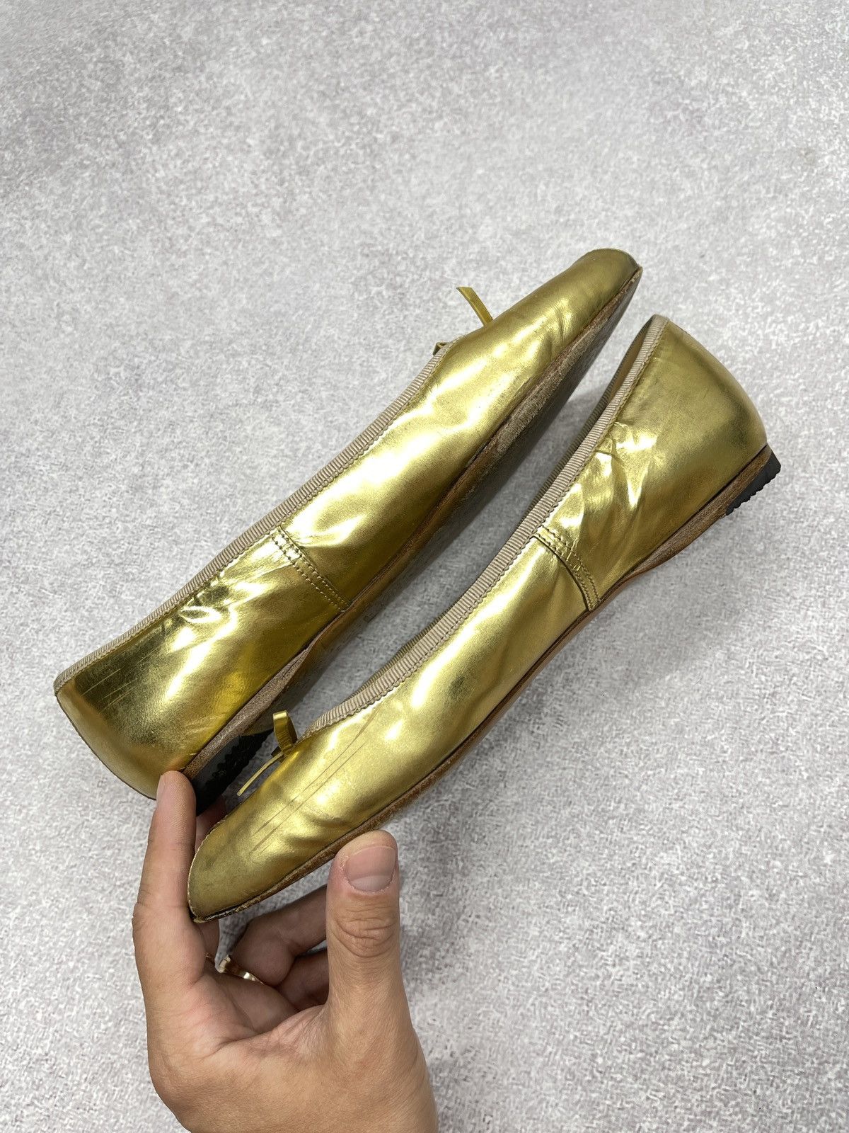 Prada Vintage Leather Prada Ballet Flats Shoes Gold Retro Luxury Size US 8.5 / IT 38.5 - 7 Thumbnail