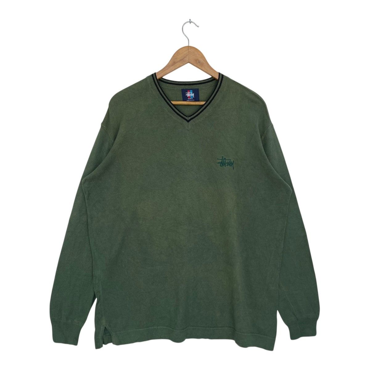 Stussy Vintage 90s Stussy Sport V-Neck Knit Sweater Forest Green Size US S / EU 44-46 / 1 - 2 Thumbnail