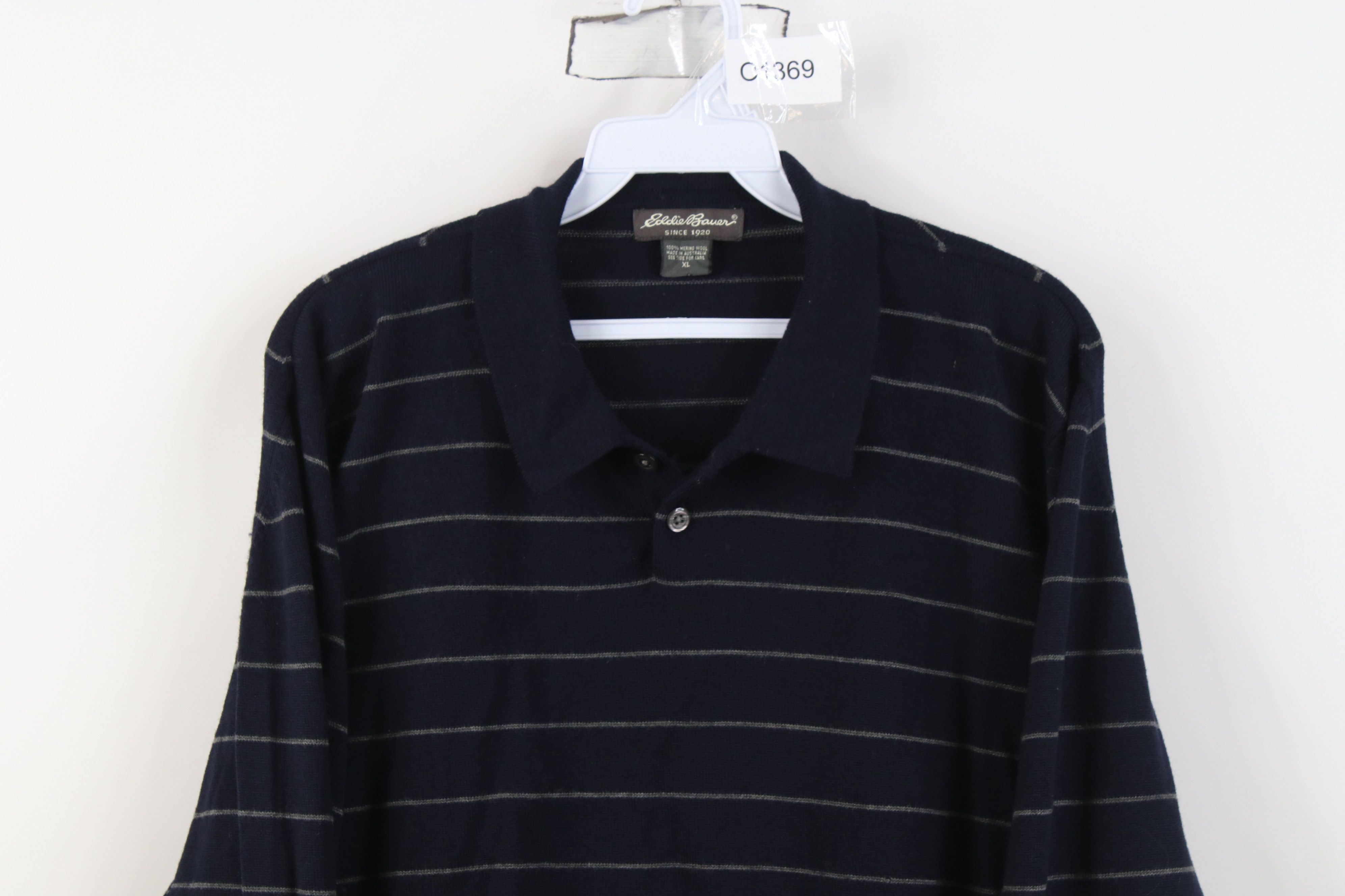 Eddie Bauer Vintage 90s Eddie Bauer Knit Striped Collared Sweater Blue Size US XL / EU 56 / 4 - 2 Thumbnail