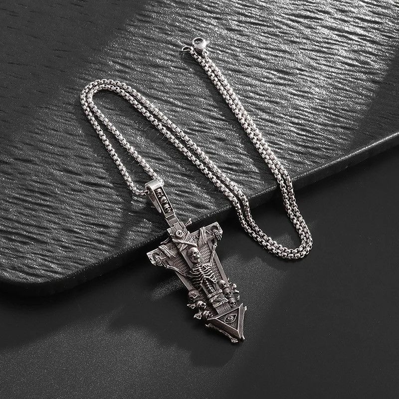Jewelry Retro Cross Skull God's Eye Pendant Necklace Size ONE SIZE - 4 Thumbnail