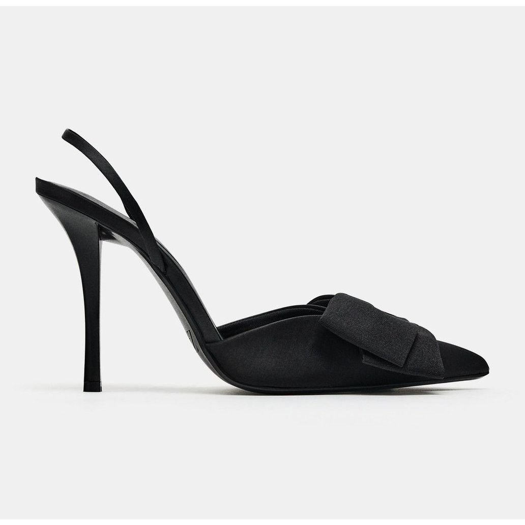 Zara ZARA Bow Slingback Heels NWT Black Pointed Toe High Heels Size US 10 / IT 40 - 8 Thumbnail