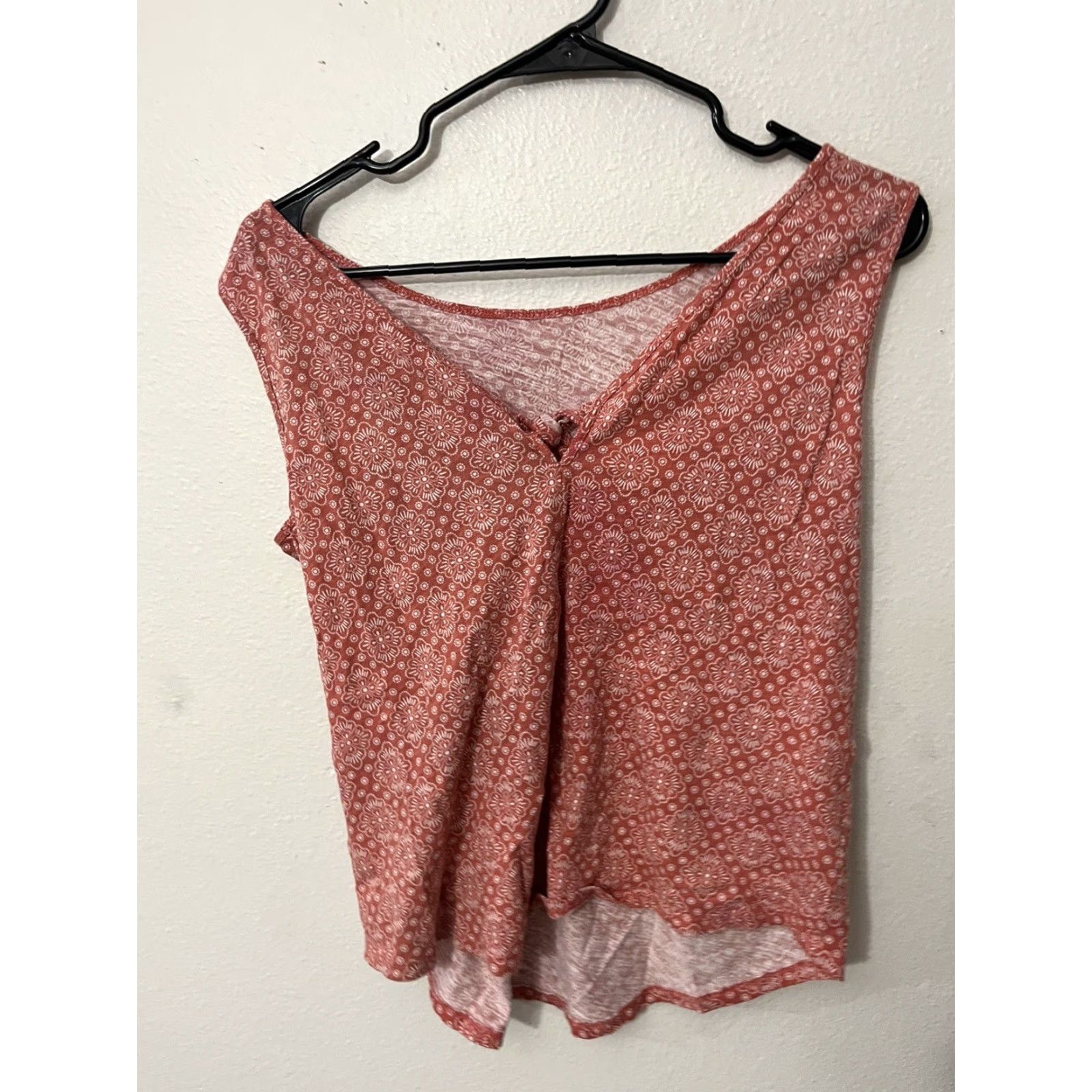 Ann Taylor VINTAGE Ann Taylor Loft Blouse Tie Back Sleeveless Floral Knit Cotton Red S Small Womens Blouse Size S / US 4 / IT 40 - 3 Thumbnail