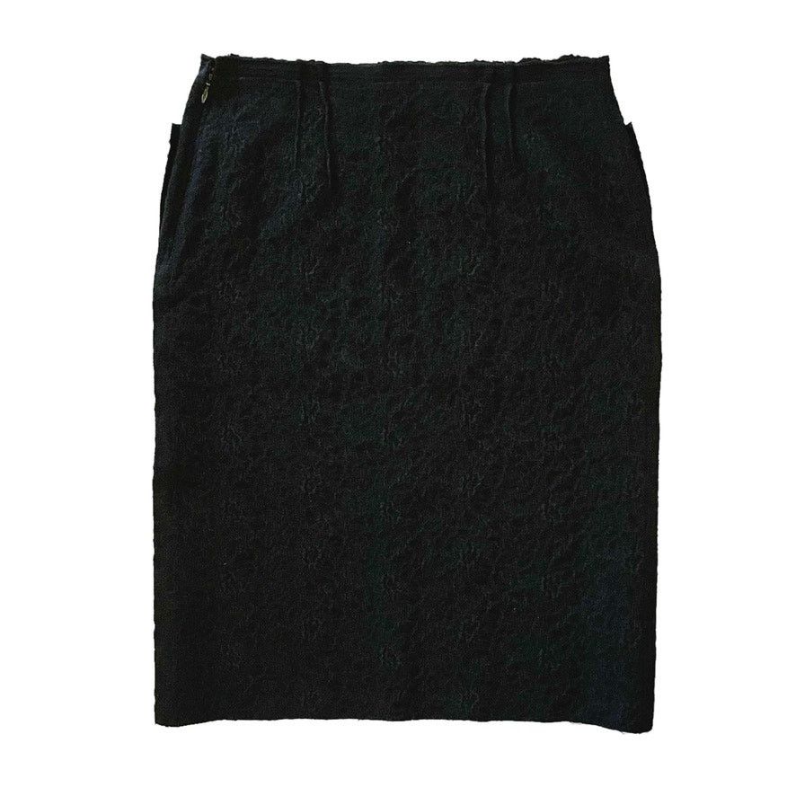 Lanvin Lanvin Runway Vintage Gray Wool Black Velvet Pencil Skirt Size 26" / US 2 / IT 38 - 3 Thumbnail
