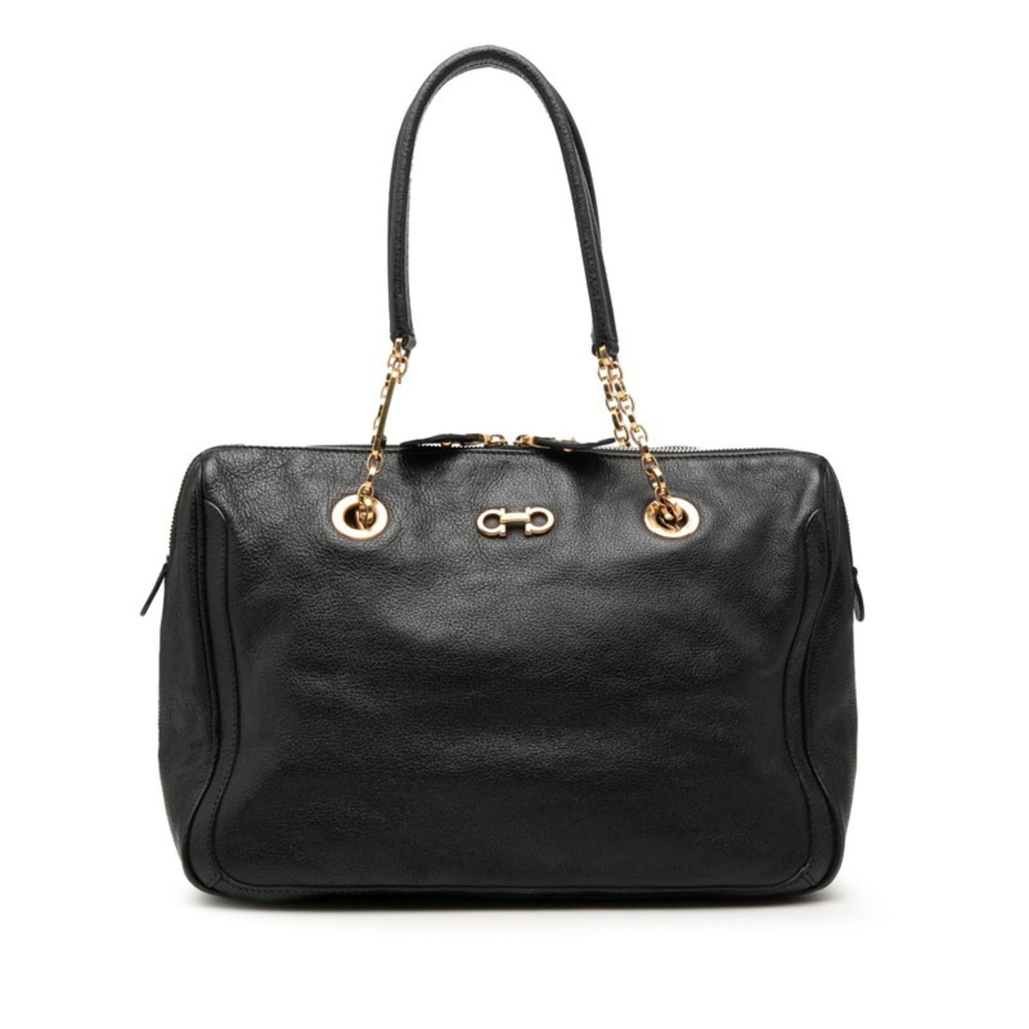 Salvatore Ferragamo Salvatore Ferragamo Double Gancini Chain Shoulder Bag, Black Leather, Women's Size ONE SIZE - 1 Thumbnail