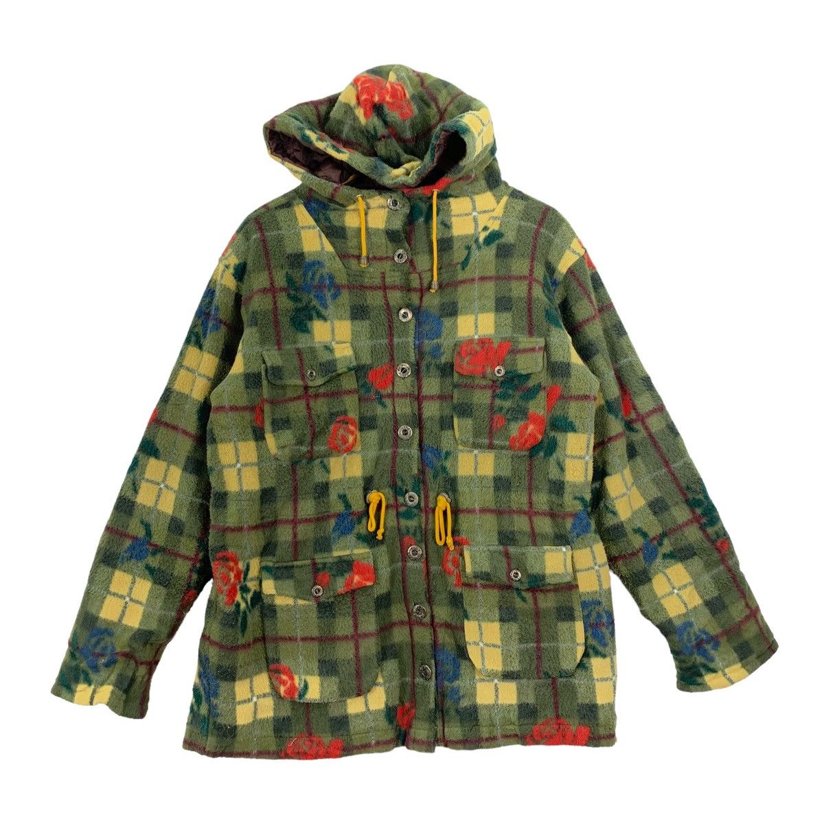 image of Vintage In Short Flower Design Wool Hoodie in Green, Women's (Size Large)