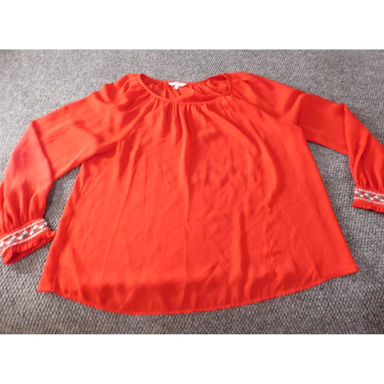 Vintage Crown & Ivy Blouse S Women Red Crew Neck Knit Cotton Rayon Solid Long Sleeve Casual Stretch Regular, Basic, Pullover, Basic Style Size S / US 4 / IT 40 - 2 Thumbnail