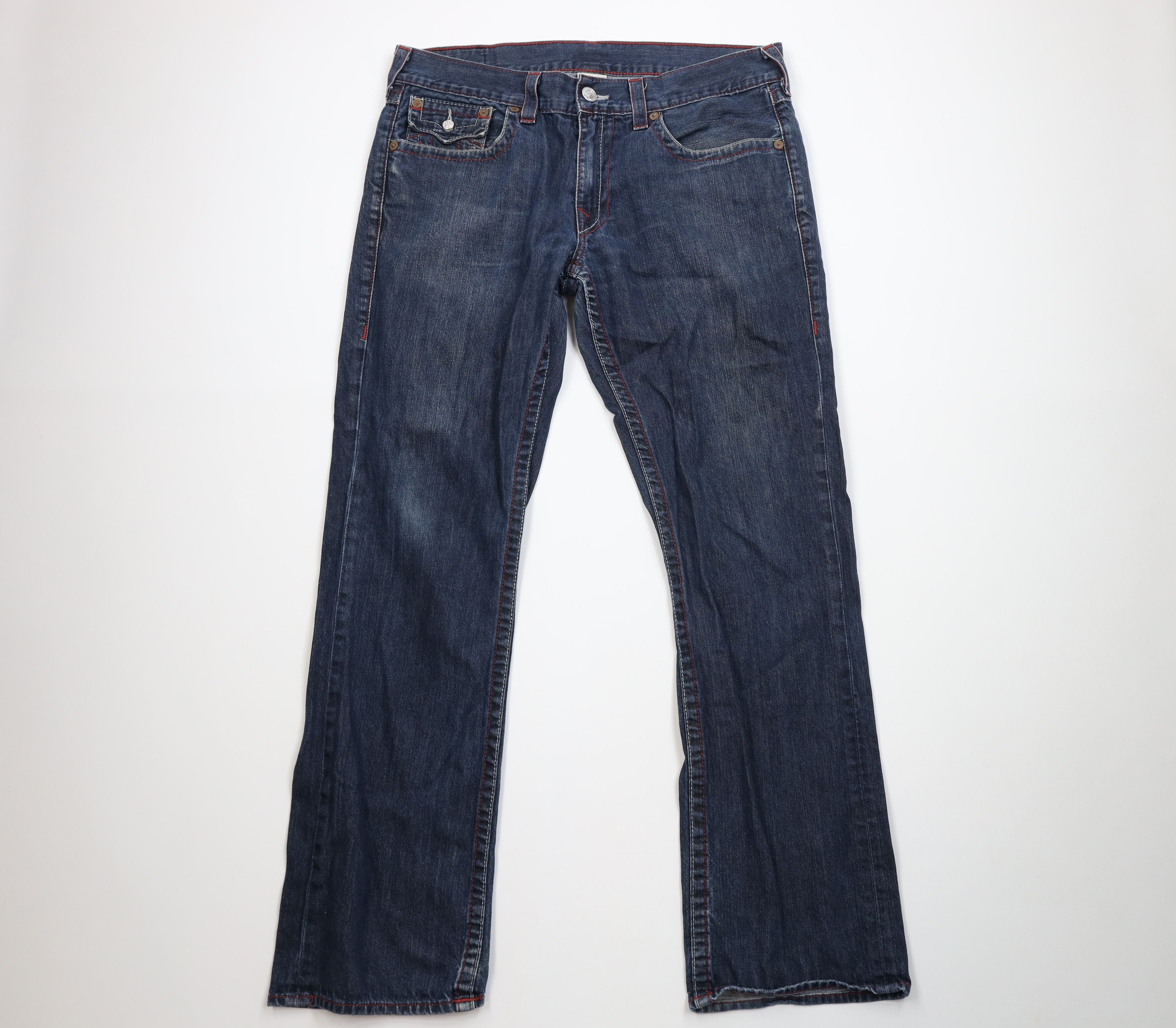 True Religion Thick Stitch Straight Leg Denim Jeans Blue USA