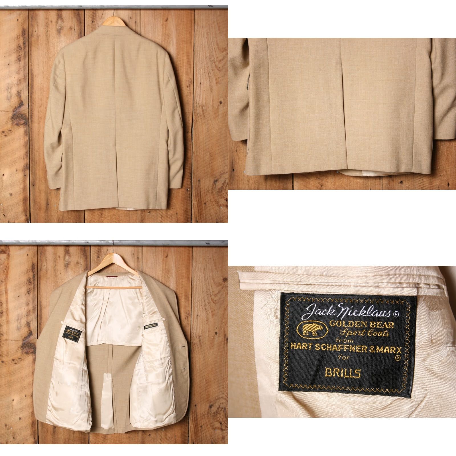 Hart Schaffner Marx VINTAGE Hart Schaffner Marx Jack Nicklaus Golden Bear Tan Blazer 42R Blazer Mens Tan 2-Button 3-Button Single-Vented Excellent Size 42R - 8 Thumbnail