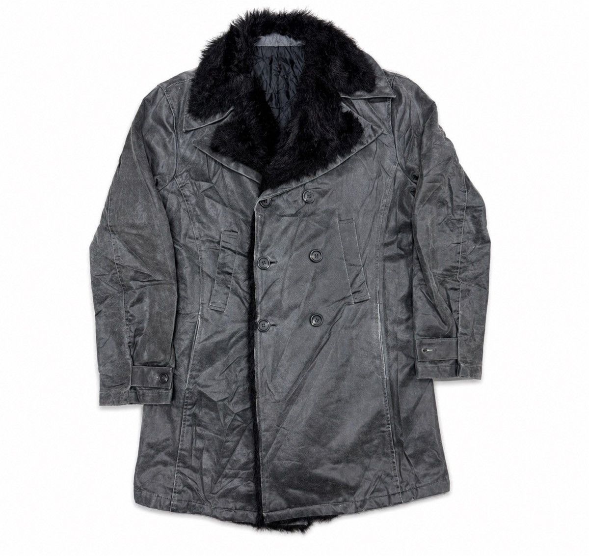 Tornado Mart 2000s Tornado Mart Shearling Fur Waxed Midi Coat Punk Size US L / EU 52-54 / 3 - 1 Thumbnail