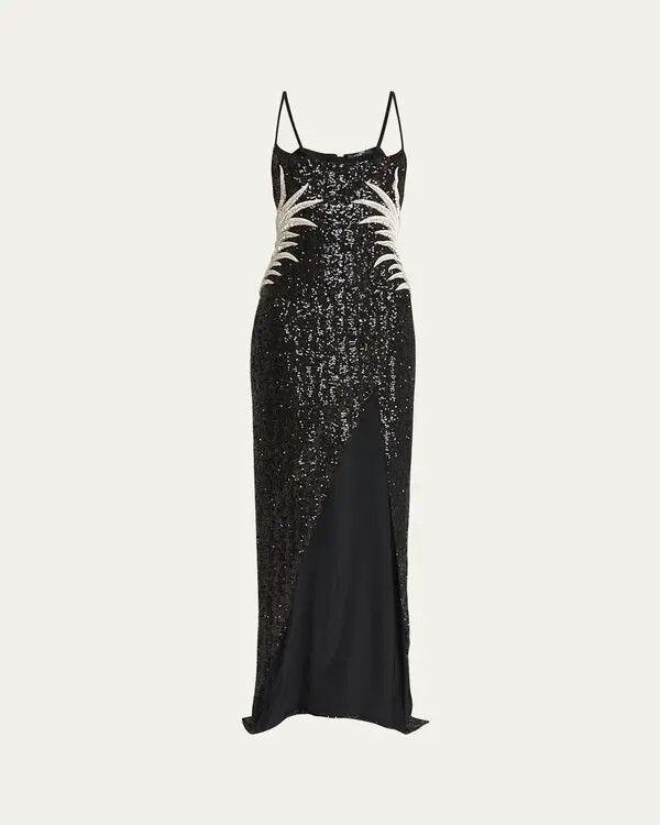 Balmain o1s1wg111025 Sequin Embroidered Palm Tree Gown in Black Size XS / US 0-2 / IT 36-38 - 1 Thumbnail