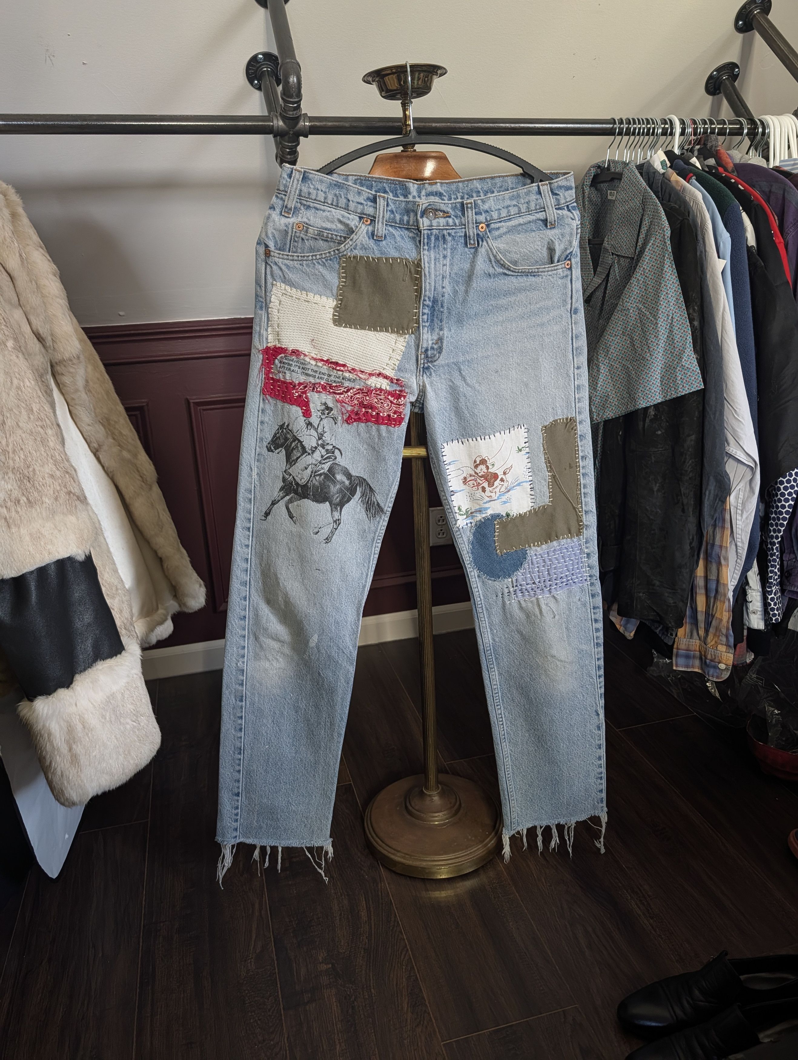 basketcase gallery x Levi's custom patched printed 505 orange tab jeans Size US 30 / EU 46 - 1 Thumbnail