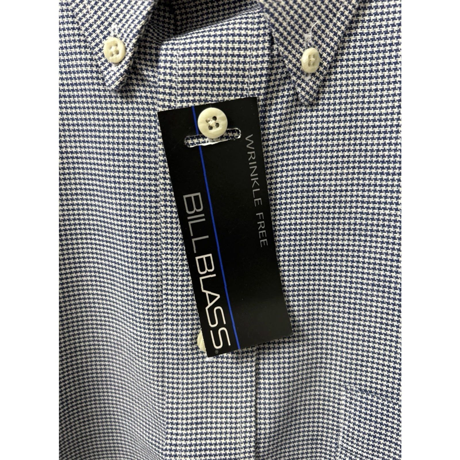 Bill Blass VINTAGE Bill Blass Shirt Mens 17 Blue Houndstooth Wrinkle Free Button Up L/S Dress Shirt Mens Cap Collar Button-Down Size US XL / EU 56 / 4 - 5 Thumbnail