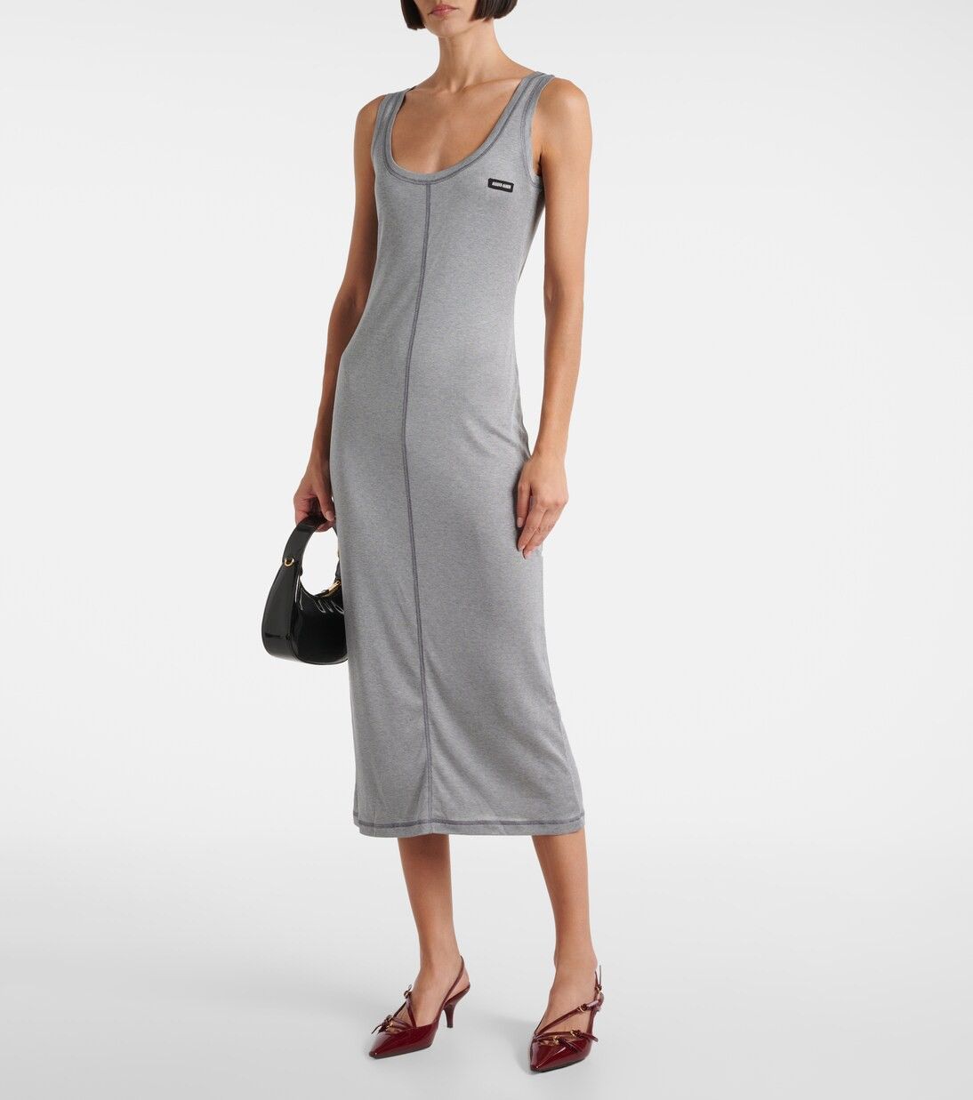 Miu Miu Miu Miu Logo-Patch Silk Midi Dress Size XS / US 0-2 / IT 36-38 - 1 Thumbnail