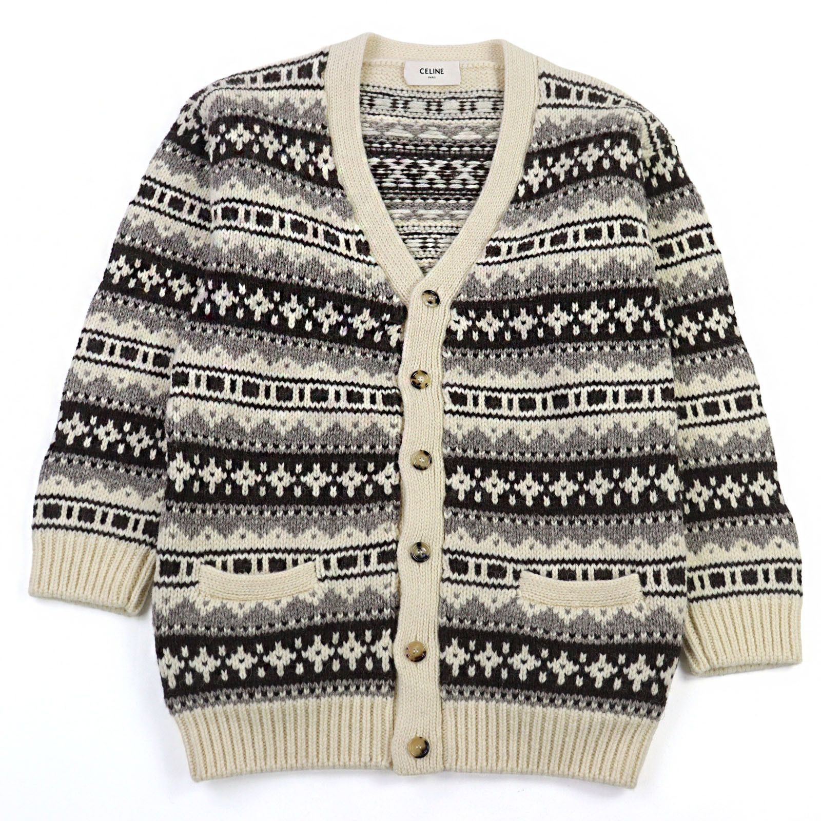 Celine Celine CELINE Shetland Logo Button Nordic Pattern Wool Knit Textile Tops DUTY FREE for USA Size ONE SIZE - 1 Thumbnail