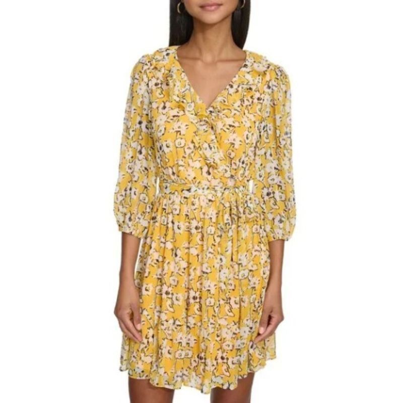 Karl Lagerfeld Karl Lagerfeld Paris Chiffon Floral Print V-Neck Mini Dress Size M / US 6-8 / IT 42-44 - 10 Thumbnail