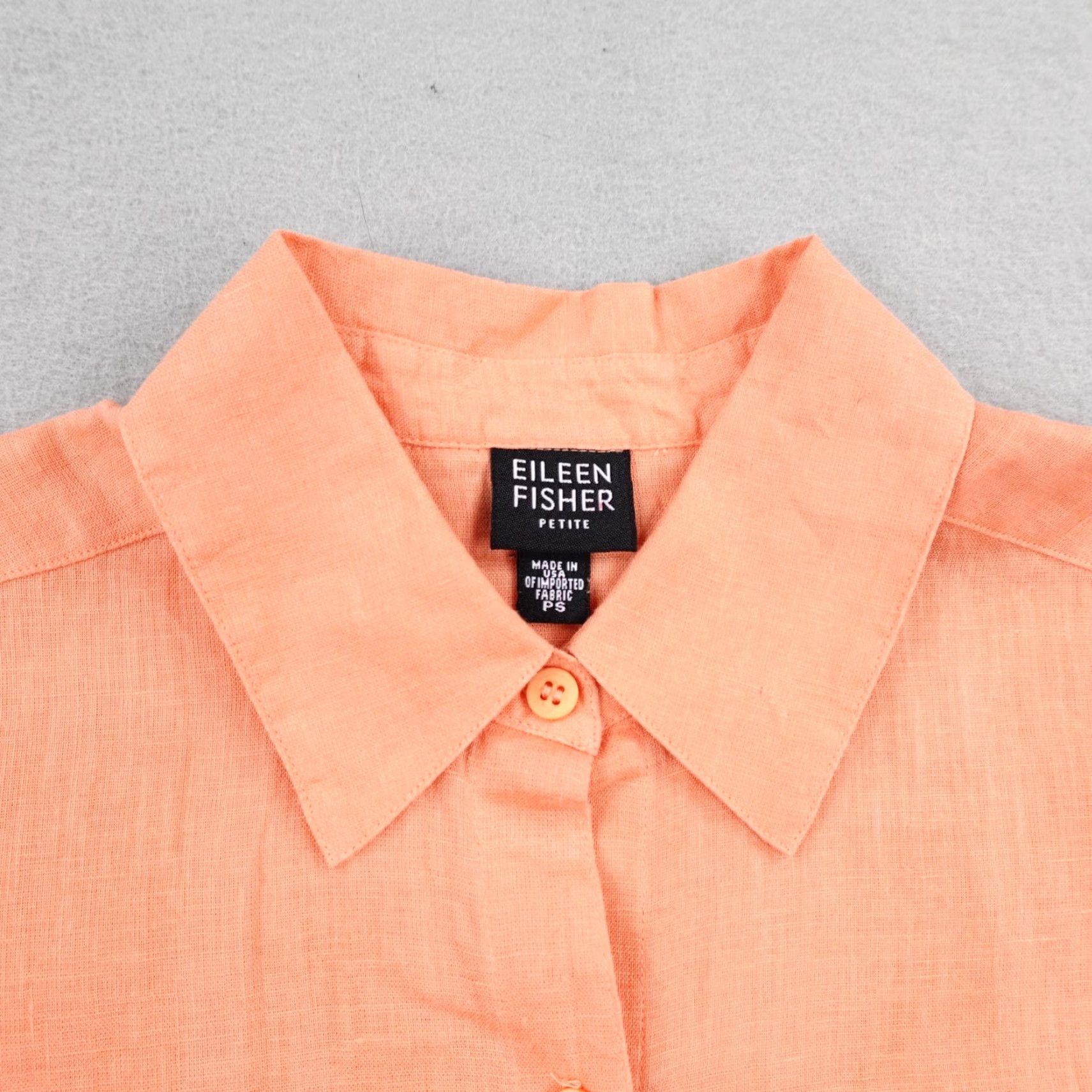 Eileen Fisher Eileen Fisher Shirt Womens Petite Small Orange Linen Button Front Tunic Top Size S / US 4 / IT 40 - 2 Thumbnail
