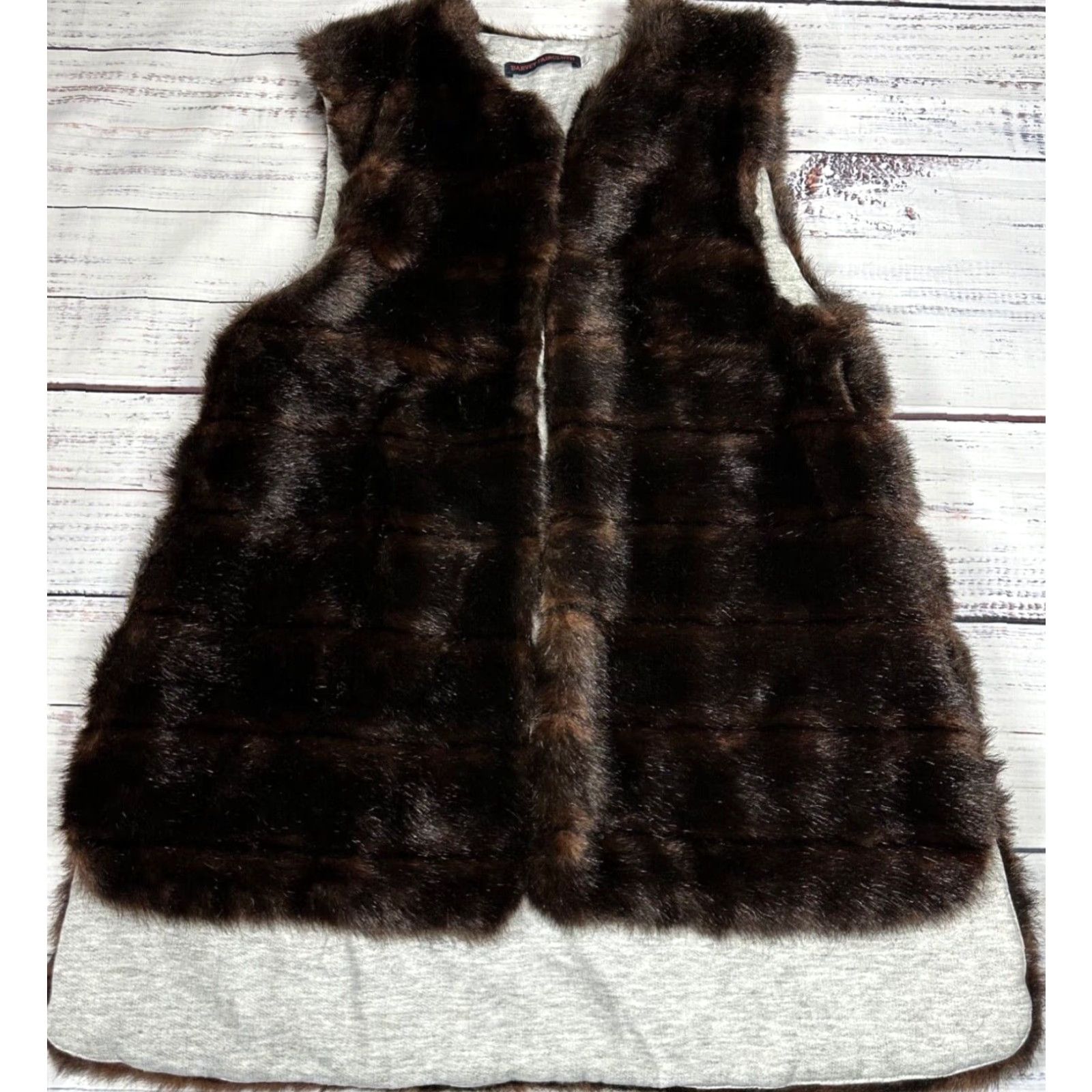 Vintage Harvey Faircloth Womens Vest Sz 4 Brown Faux Mink Fur Open Front High Low Hem Size S / US 4 / IT 40 - 2 Thumbnail