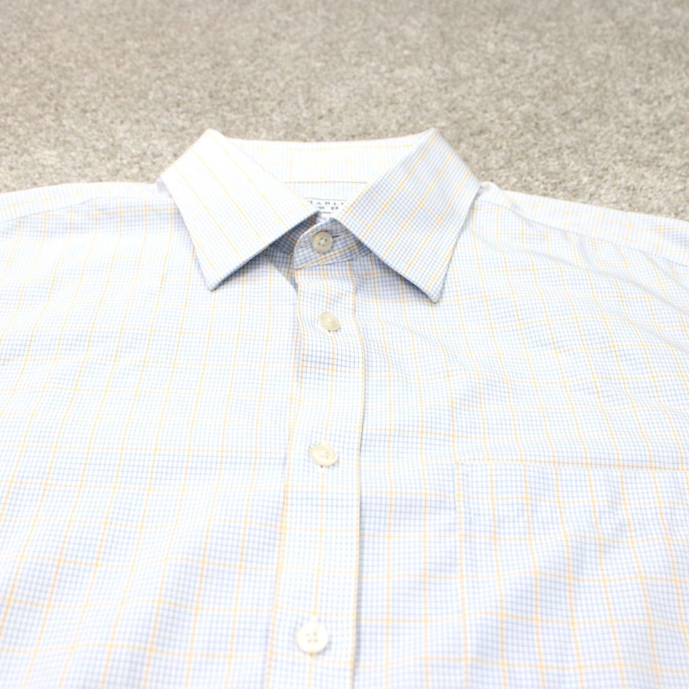 Charles Tyrwhitt Charles Tyrwhitt Shirt Mens 17 35 Blue/Yellow Non Iron Slim Fit 100% Cotton L/S Shirt Size US XL / EU 56 / 4 - 5 Thumbnail