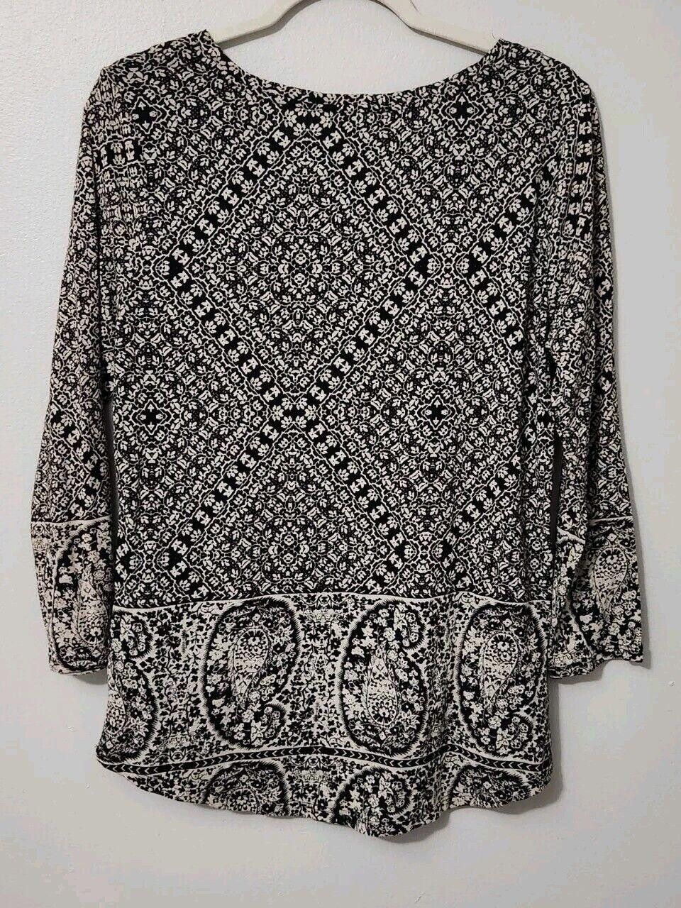 Lucky Brand Lucky Brand Top Medium Black White Paisley Long Sleeve Shirt Size M / US 6-8 / IT 42-44 - 2 Thumbnail