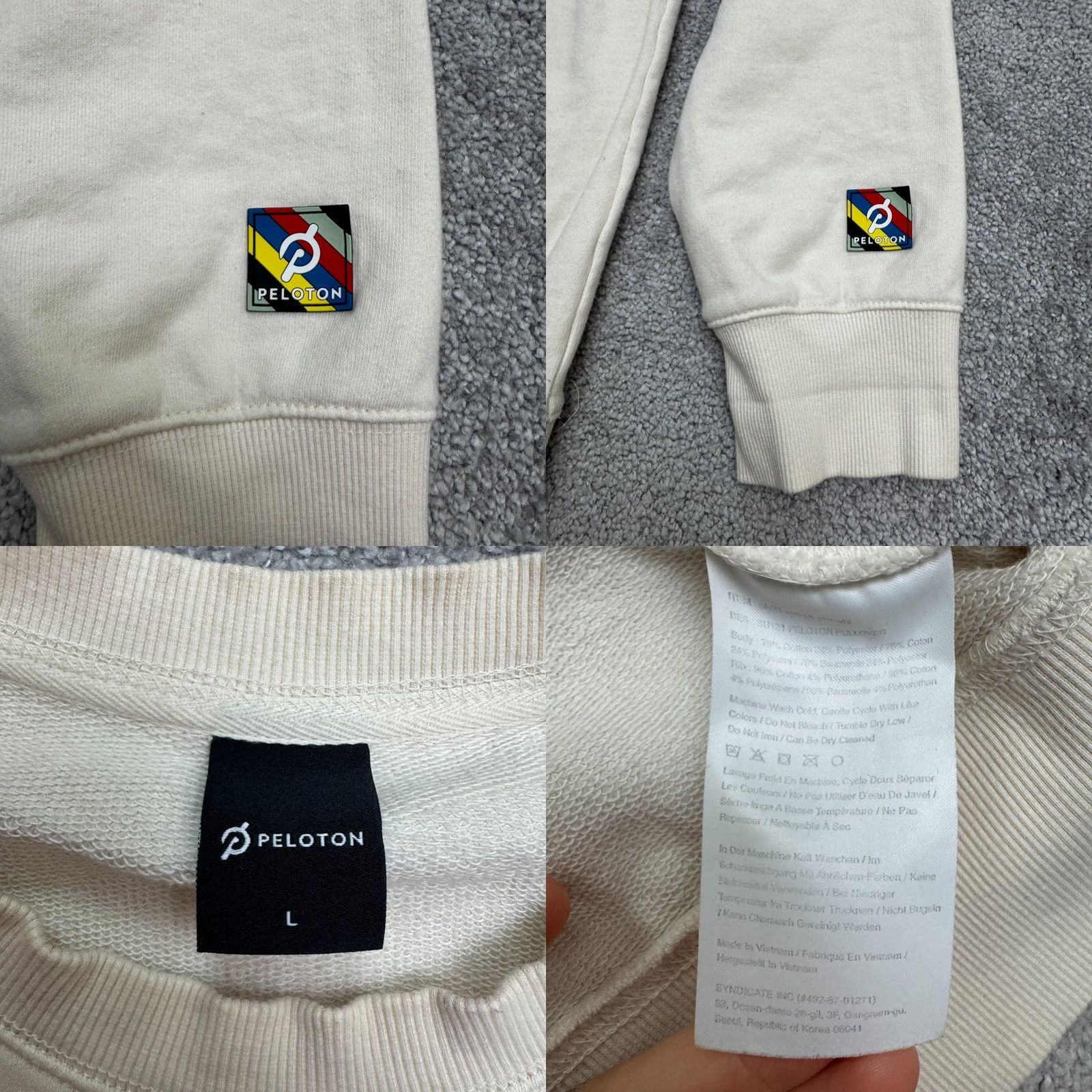 Vintage Peloton Sweatshirt Pullover Mens Large Ivory Crew Neck All Seasons Breathable Logo Sweatshirt Fashion Active Outdoor Sports 90s Size US L / EU 52-54 / 3 - 8 Thumbnail