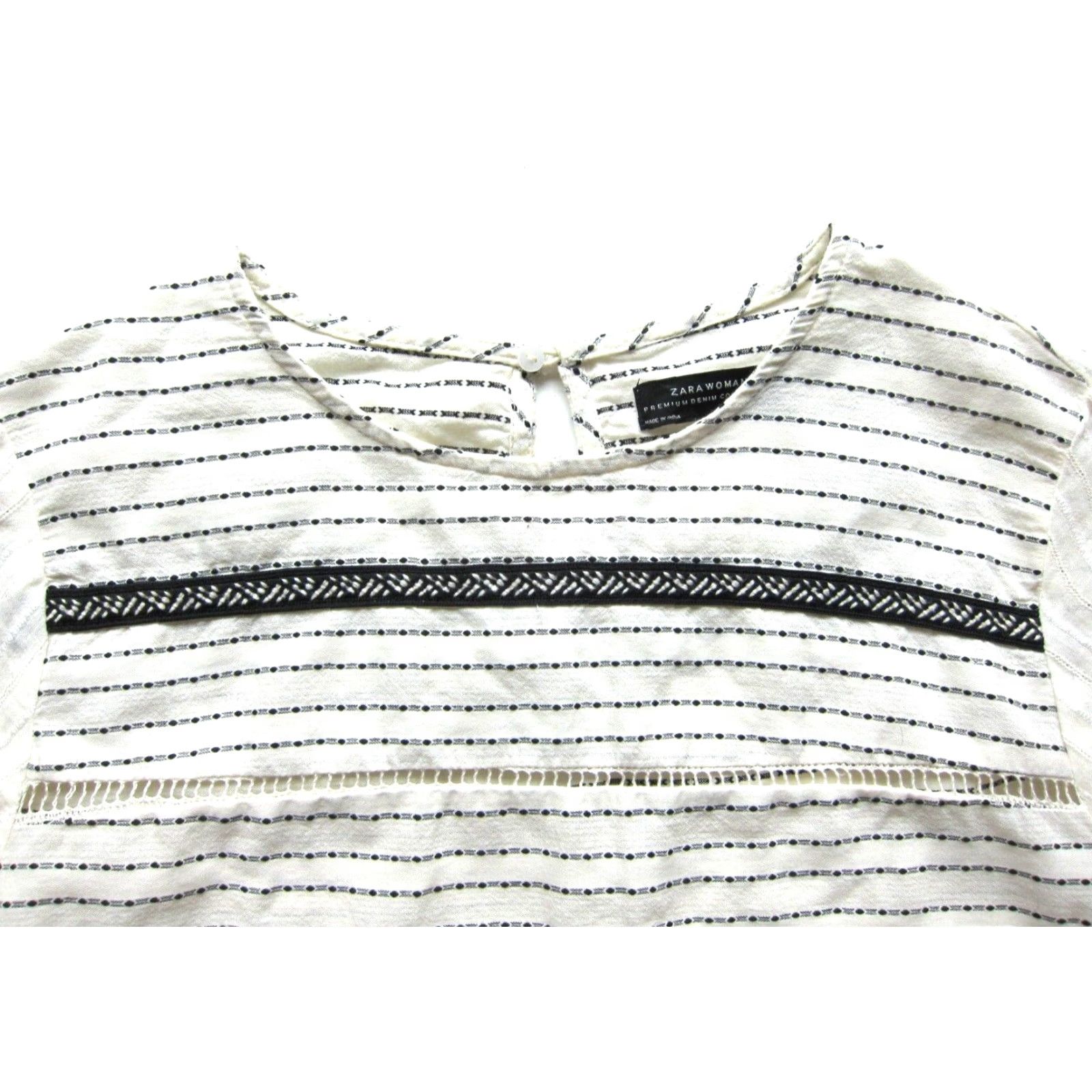 Zara Zara Woman Cotton Ivory Black Embroidered Long Sleeve Peasant Blouse Medium Size M / US 6-8 / IT 42-44 - 3 Thumbnail